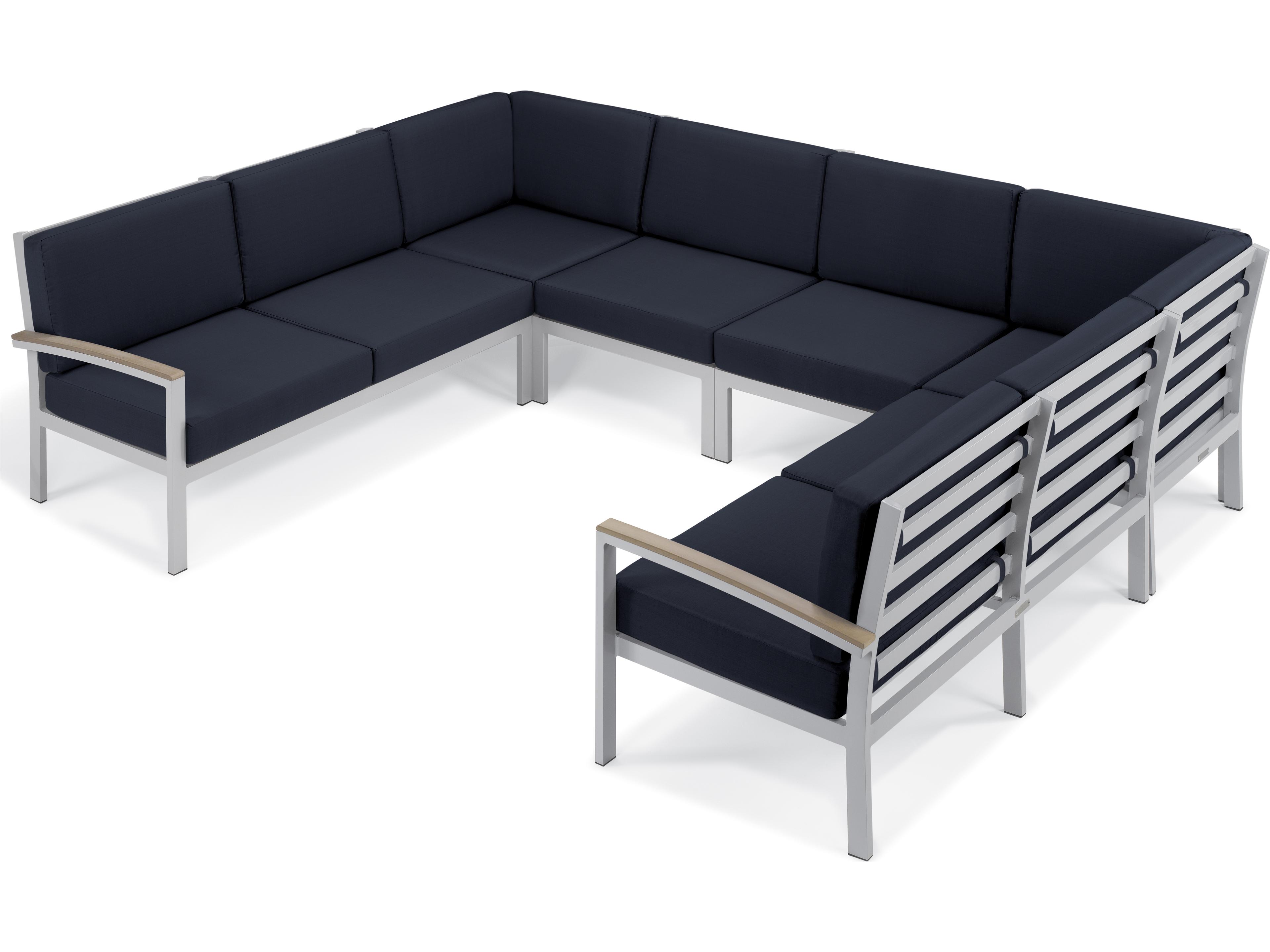 Travira Aluminum Flint 6 Piece Sectional Outdoor Lounge Set with Midnight Blue Cushions