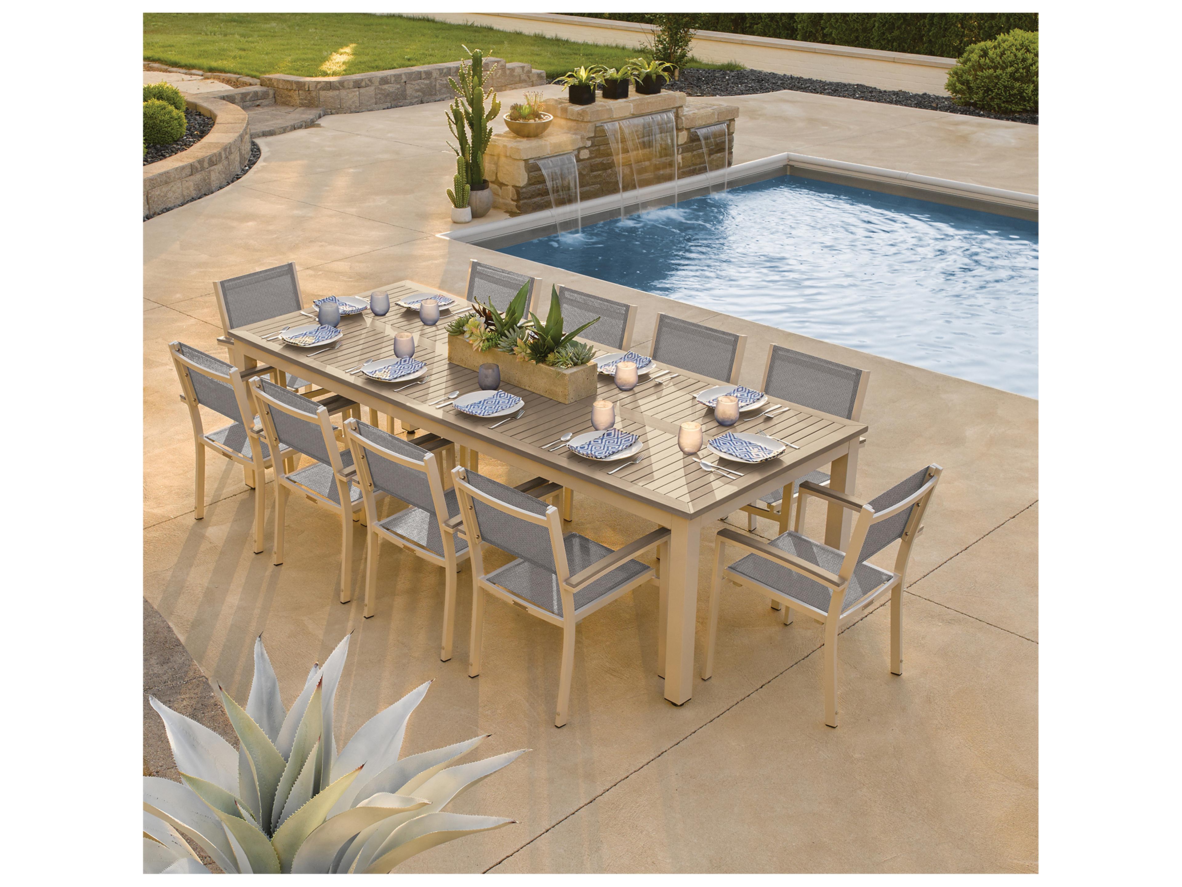 Oxford Garden Travira Aluminum Flint 11 Piece Patio Dining Set with Titanium Sling