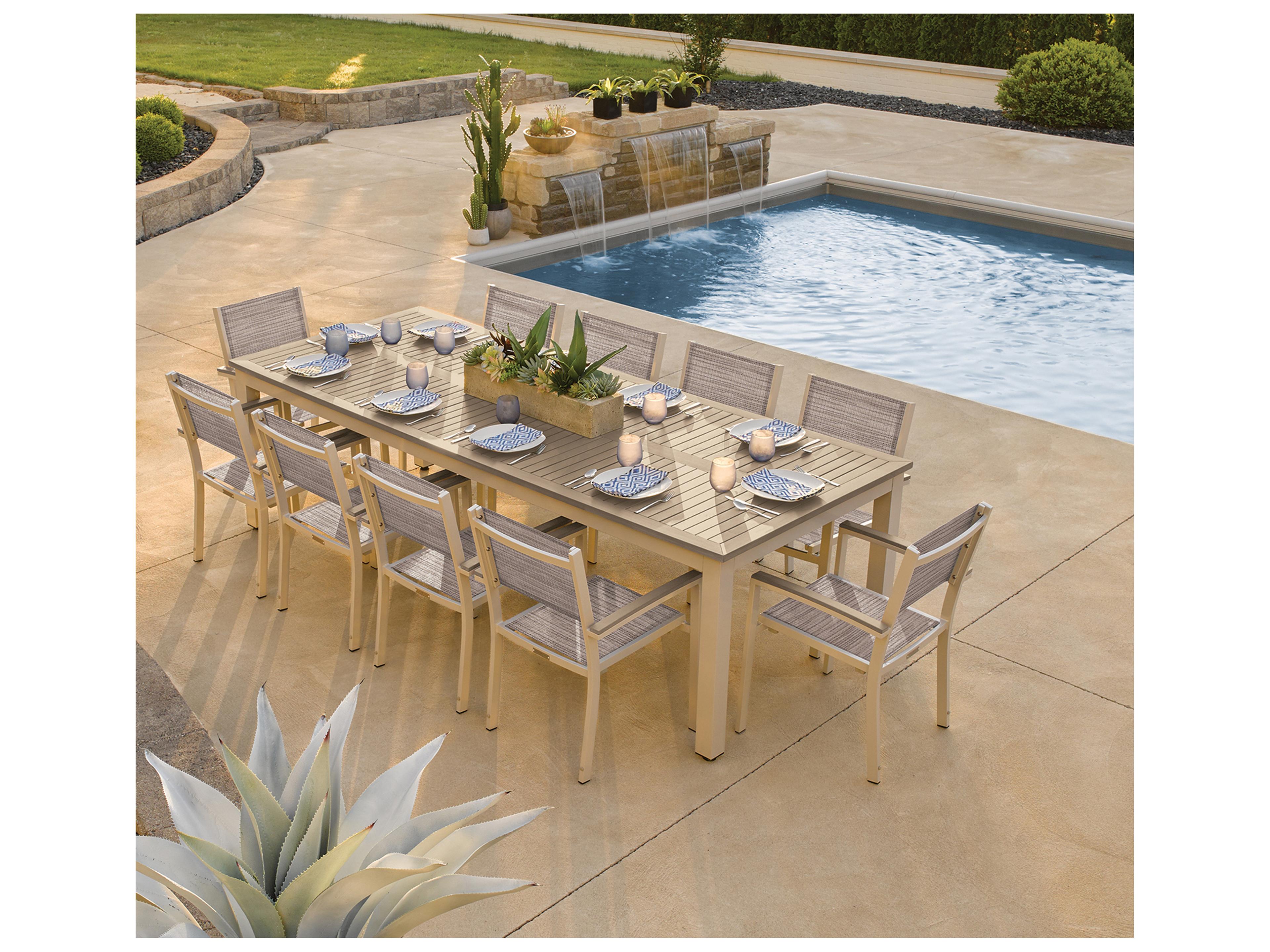 Oxford Garden Travira Aluminum Flint 11 Piece Outdoor Patio Dining Set with Bellows Sling