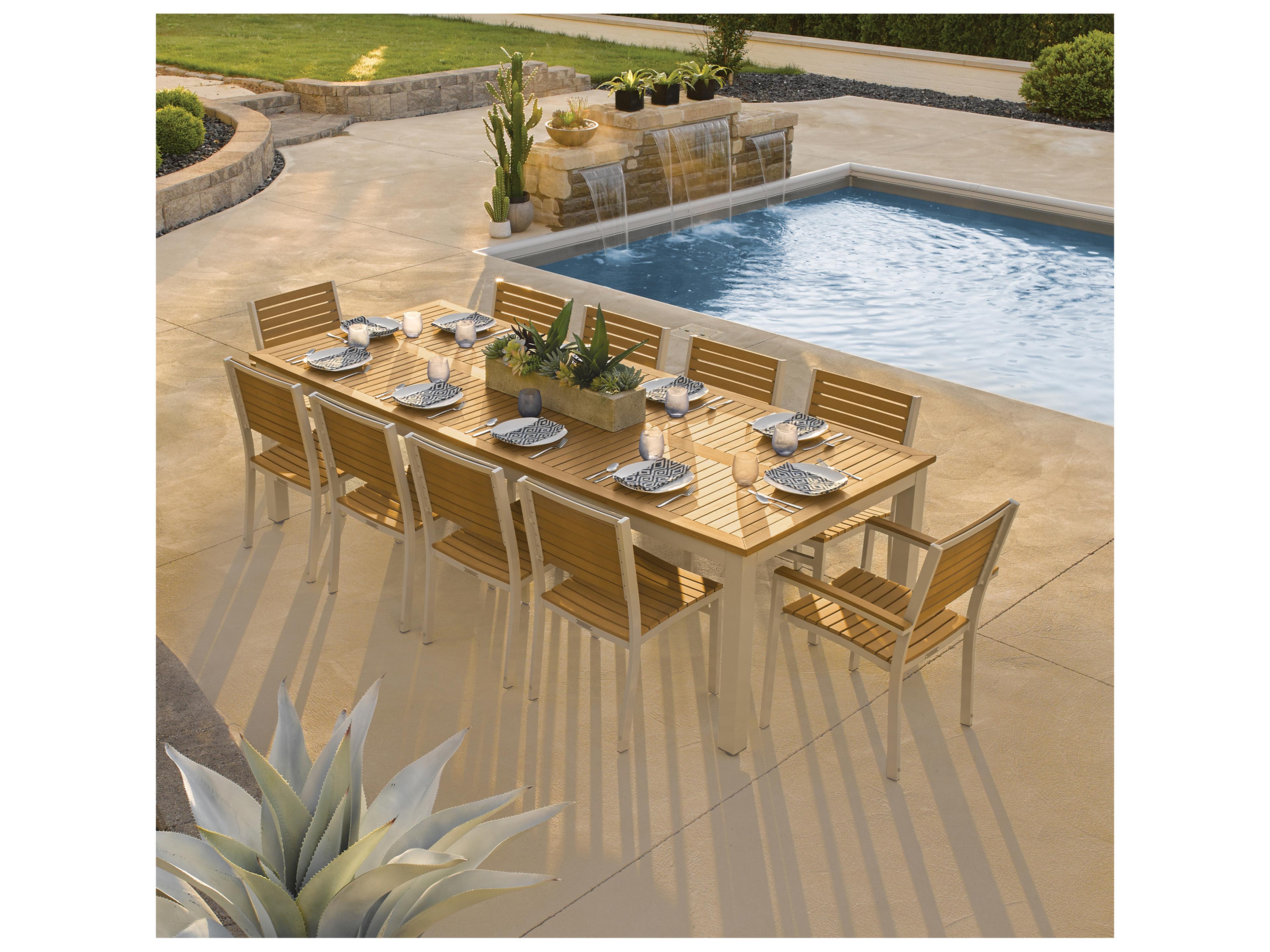 Oxford Garden Travira 11-Piece 103''x42'' Table and Slat Chair Outdoor Patio Dining Set - Powder Coated Aluminum Frame - Tekwood Natural