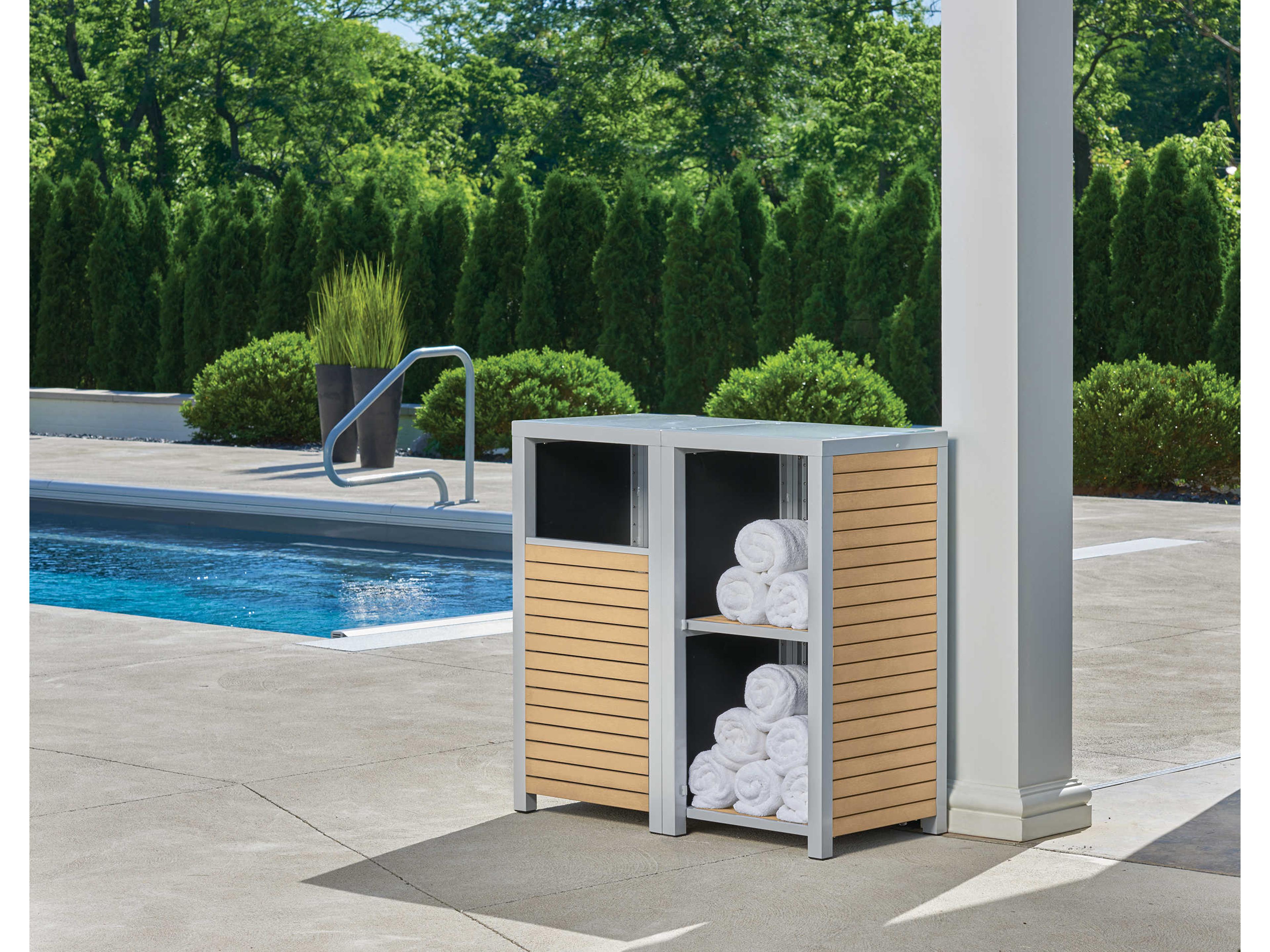 Oxford Garden Travira 2 Piece Modular Valet Waste Receptacle and Shelves Bases Set