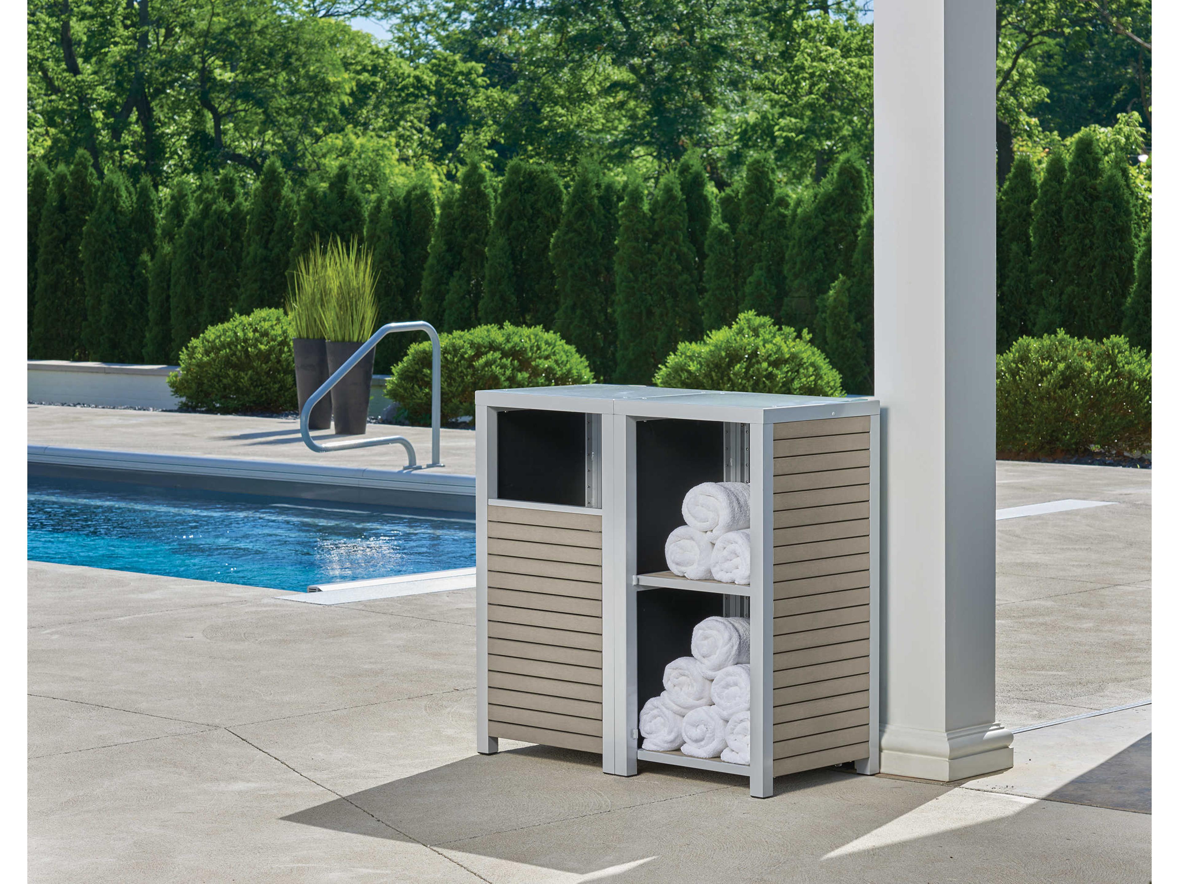 Oxford Garden Travira 2 Piece Modular Valet Waste Receptacle and Shelves Bases Set