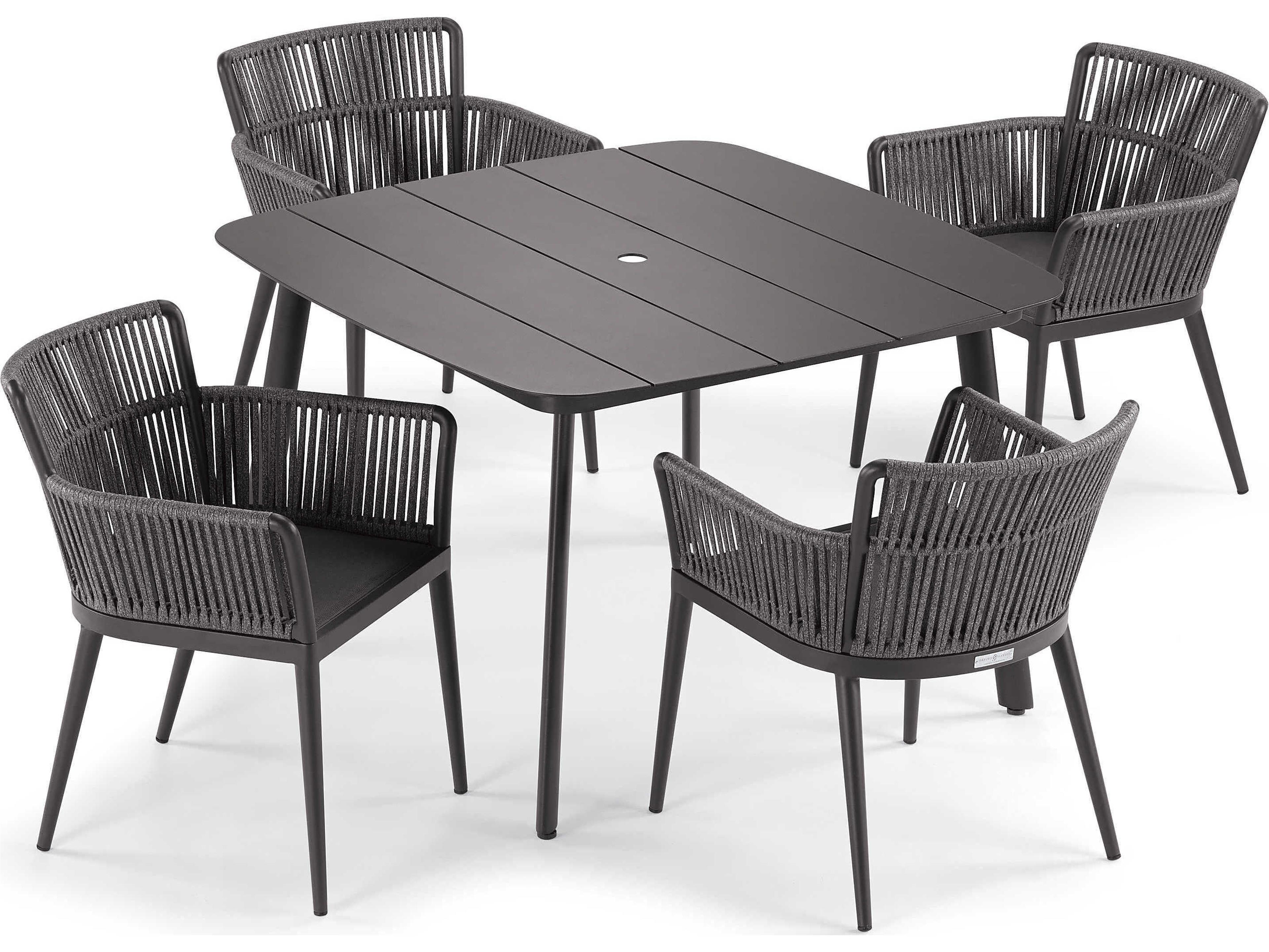 Nette 5 Piece Aluminum Dining Table & Armchair Set