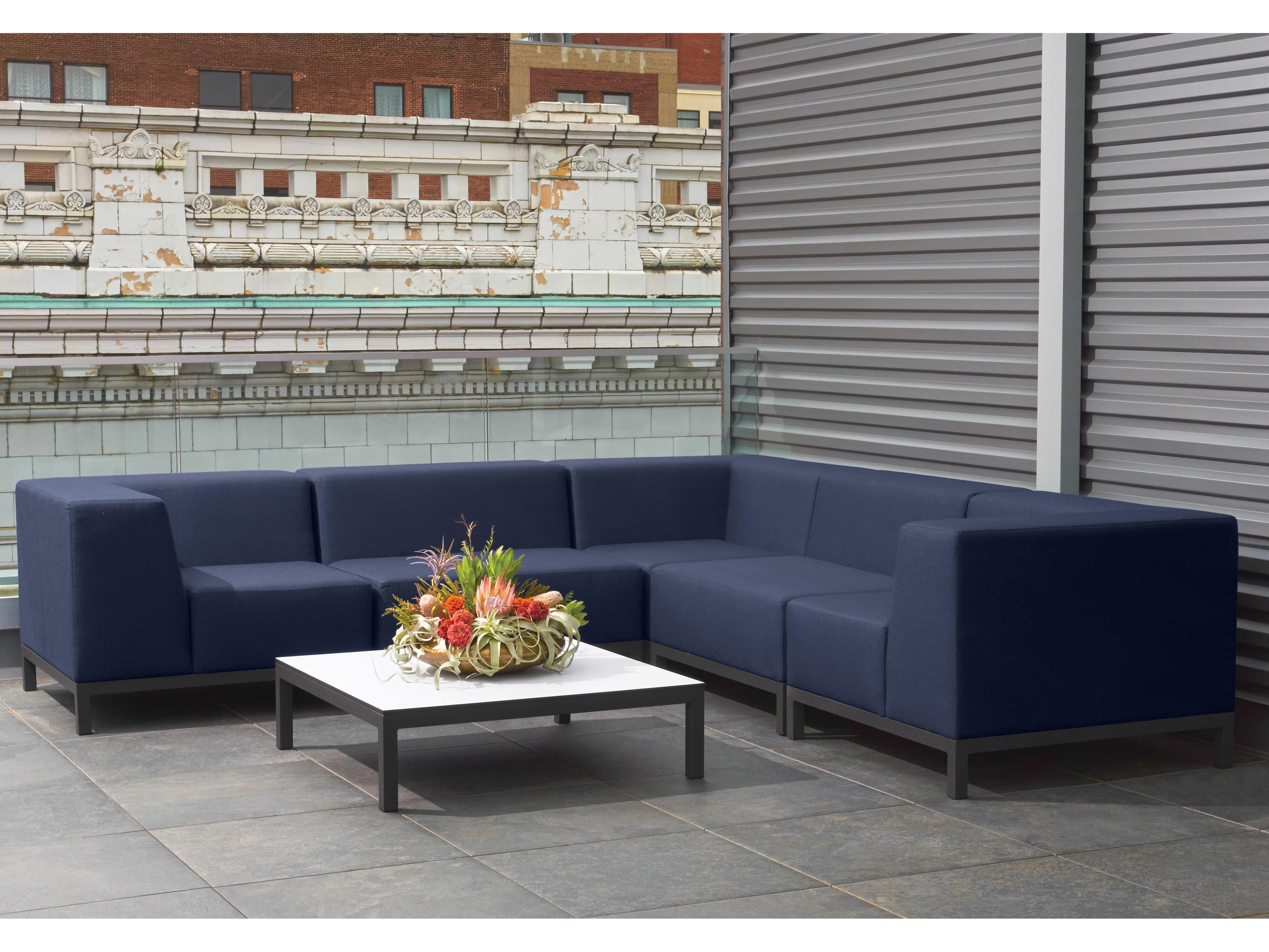 Oxford Garden Koral 6 Piece Modular Aluminum Cushion Lounge Sectional Set and Table - No Cushion
