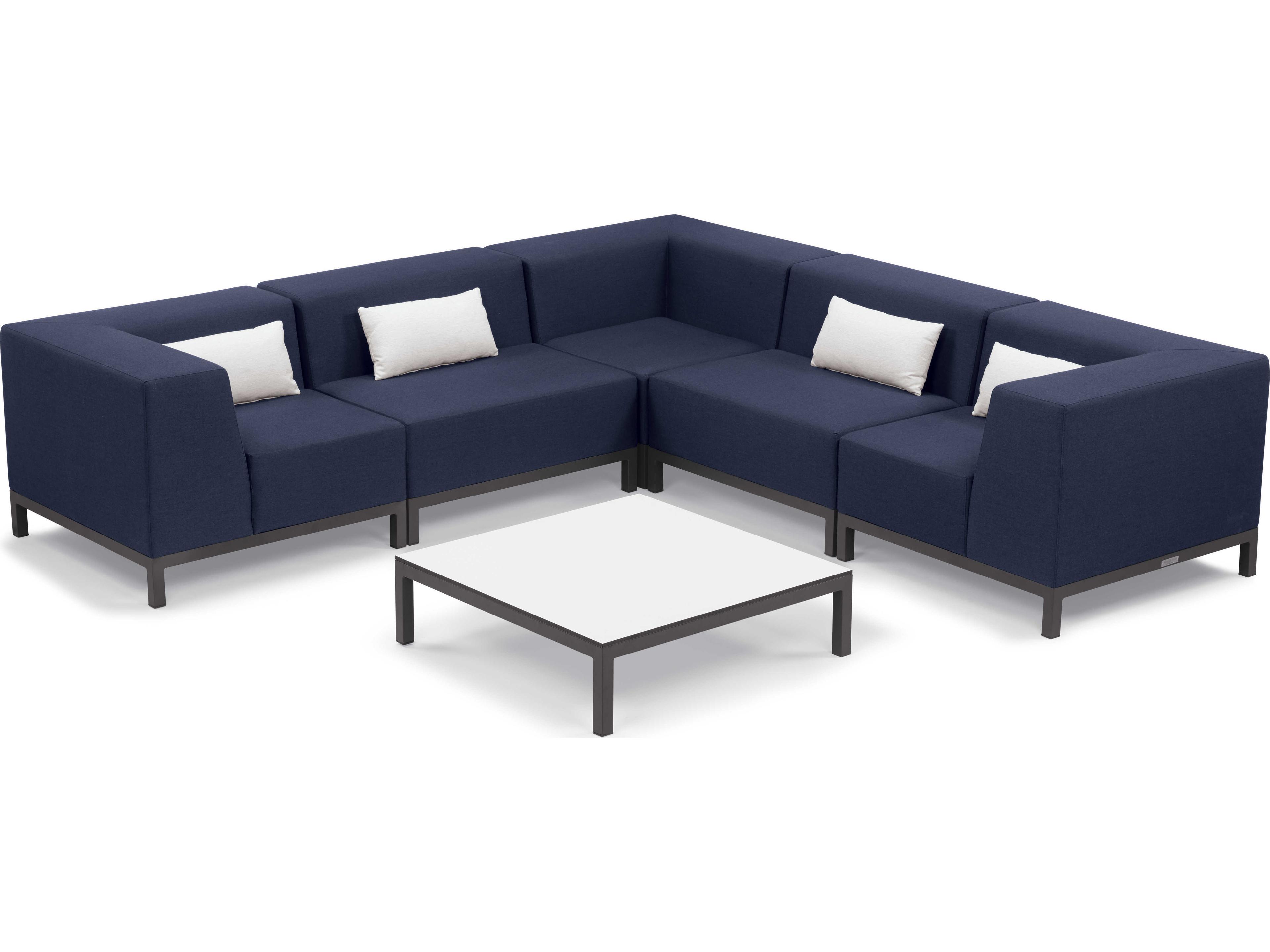 Koral 6 Piece Modular Aluminum Cushion Lounge Sectional Set and Table