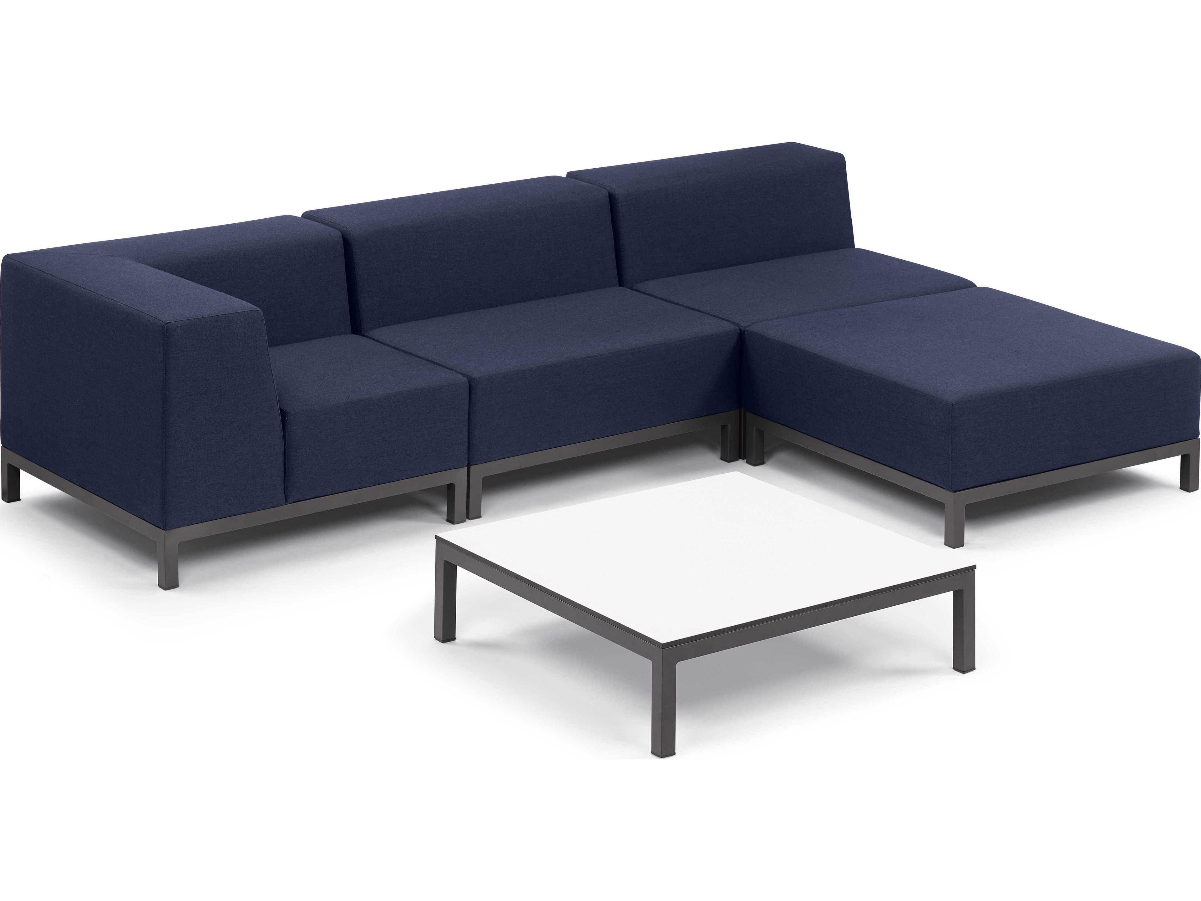 Koral 5 Piece Modular Aluminum Cushion Lounge Sectional Set and Table - No Cushion