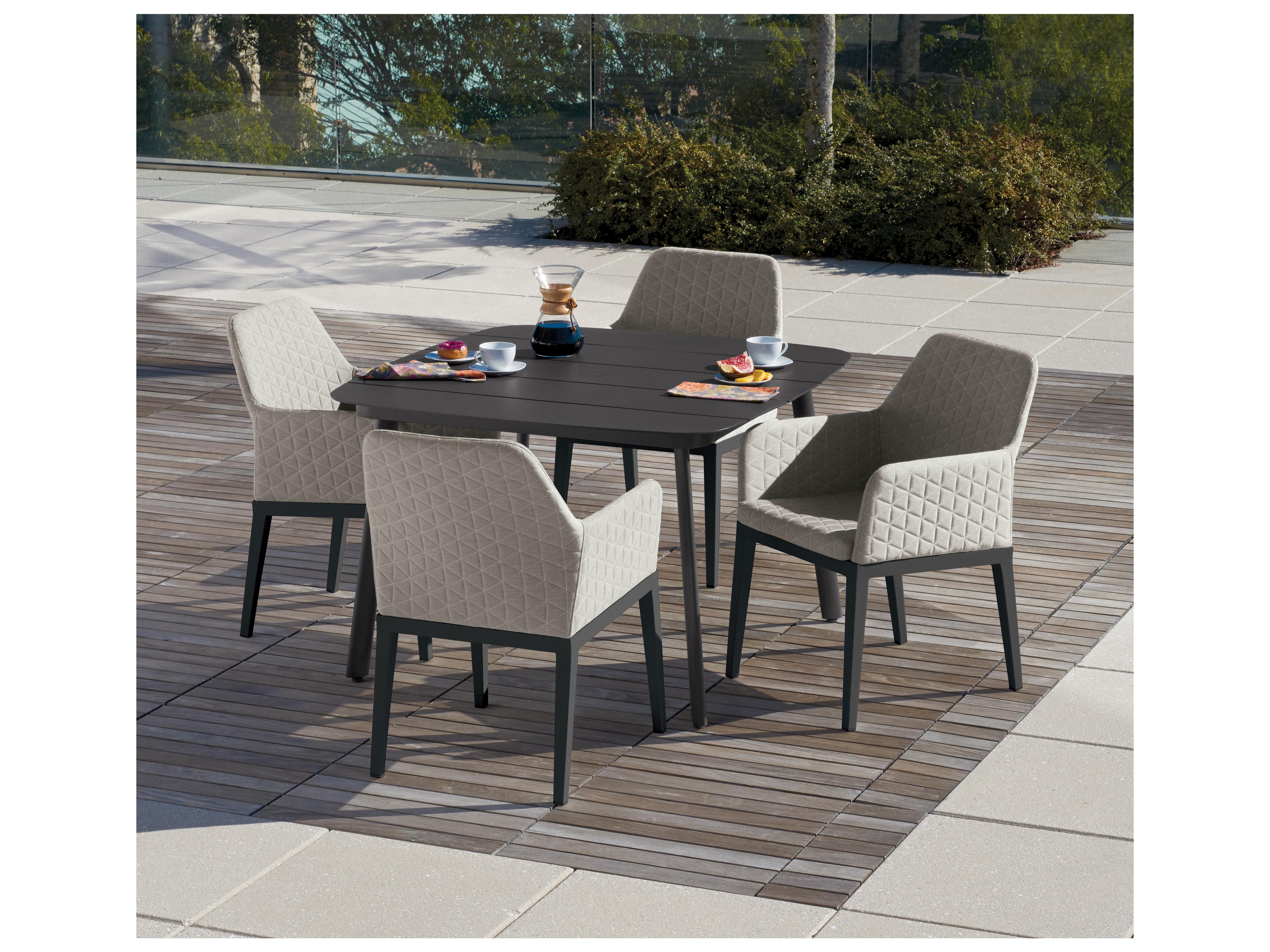 Oxford Garden Oland Aluminum Carbon 5 Piece Outdoor Patio Dining Set with Canvas Granite Cushions