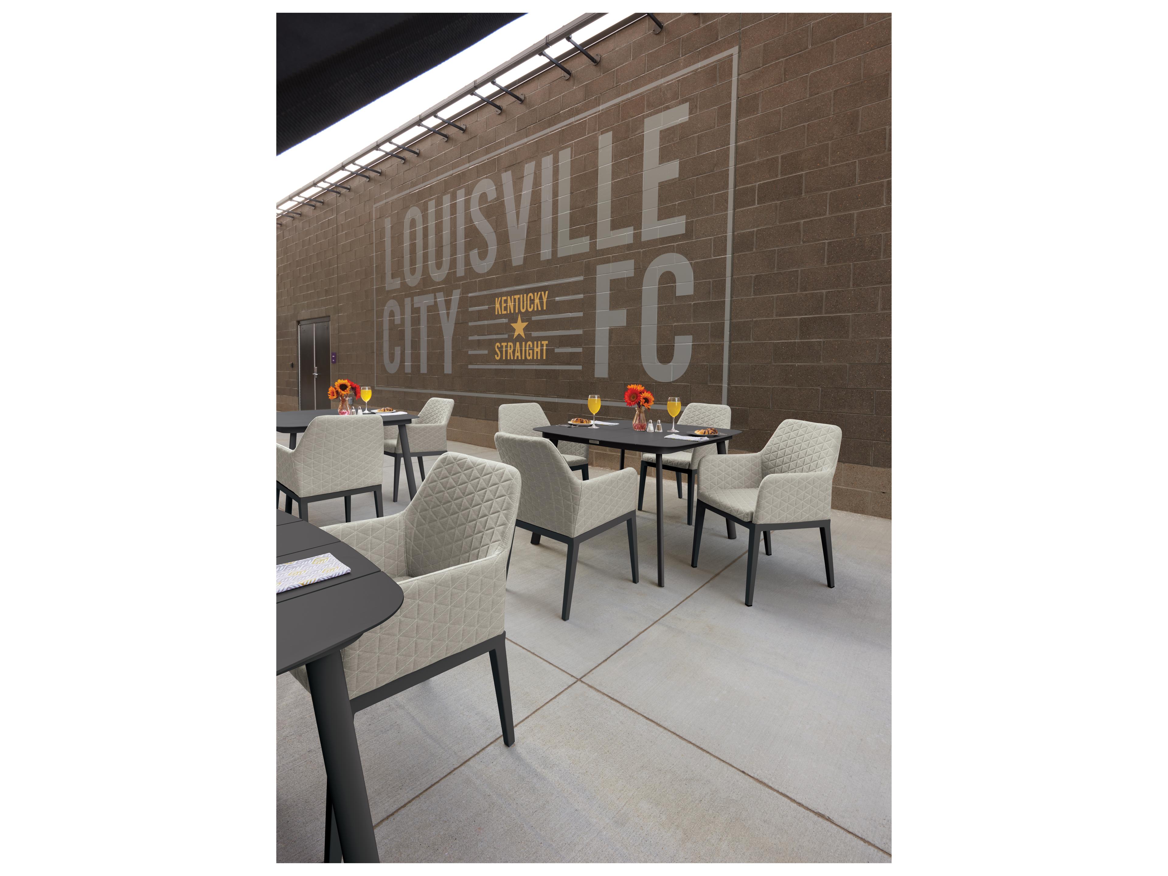 Oxford Garden Oland Aluminum Carbon 5 Piece Outdoor Patio Dining Set with Canvas Granite Cushions