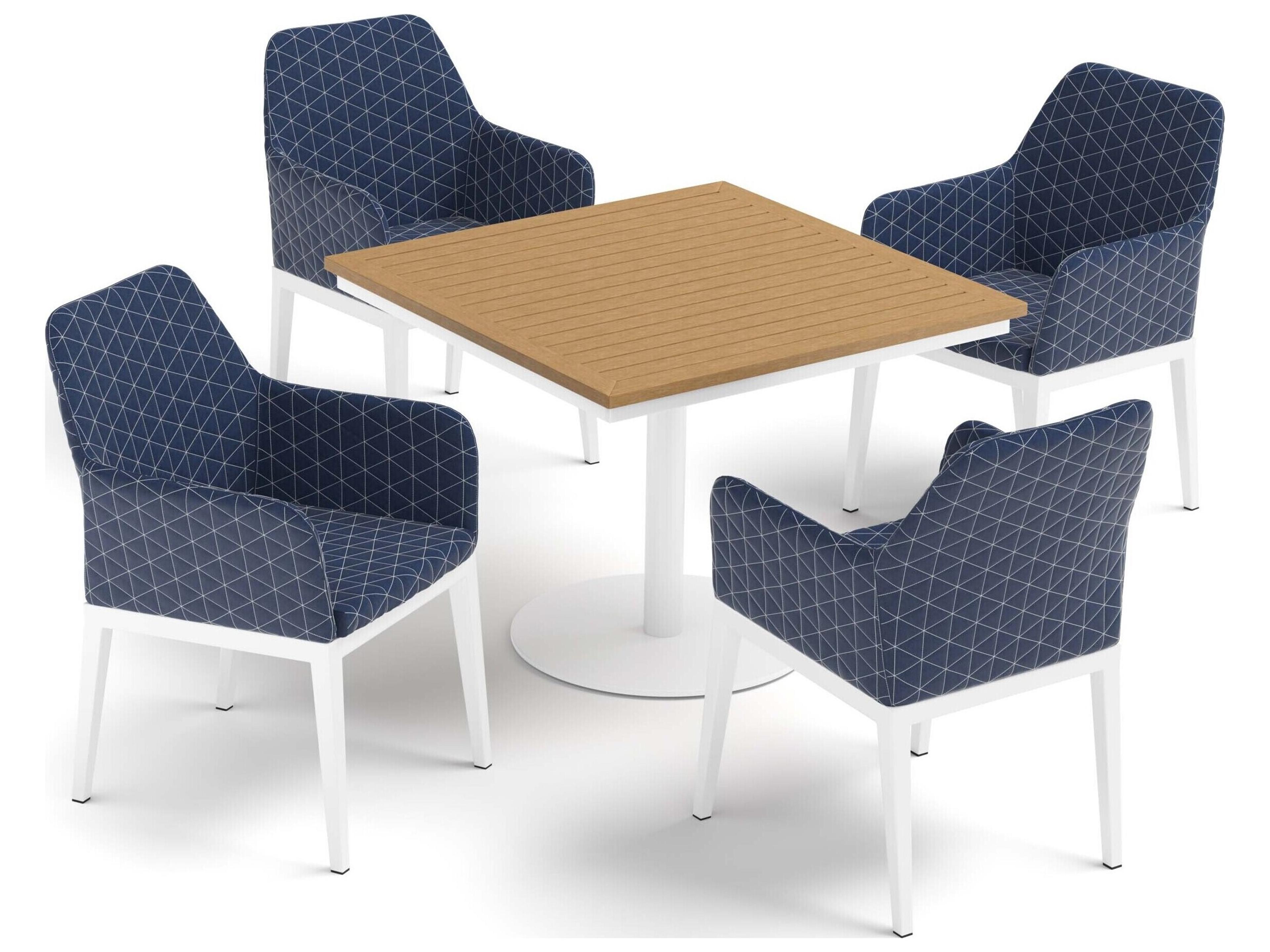 Oland Aluminum Chalk 5 Piece Outdoor Dining Set with Spectrum Indigo Cushions