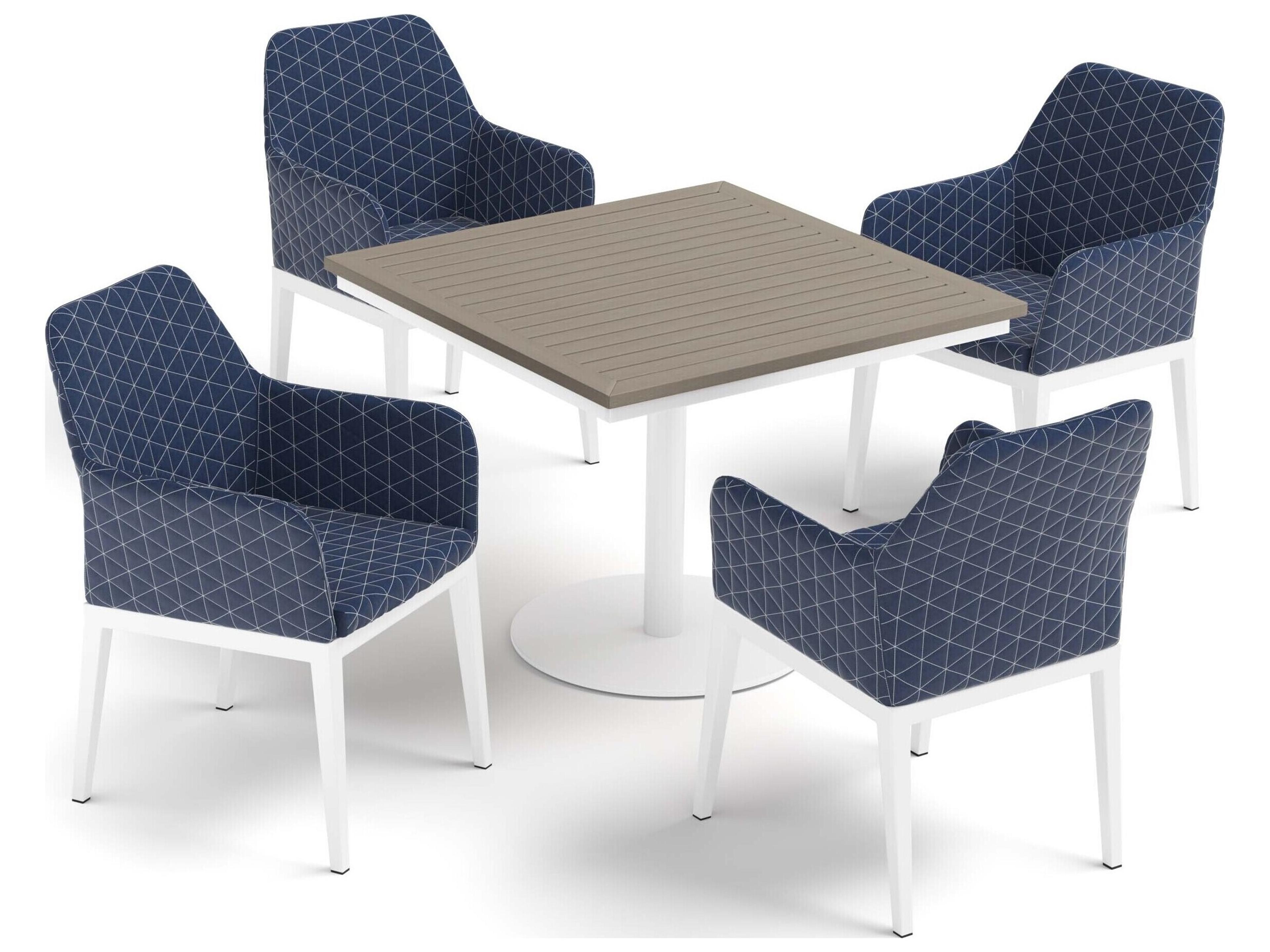 Oland Aluminum Chalk 5 Piece Outdoor Patio Dining Set with Spectrum Indigo Cushions