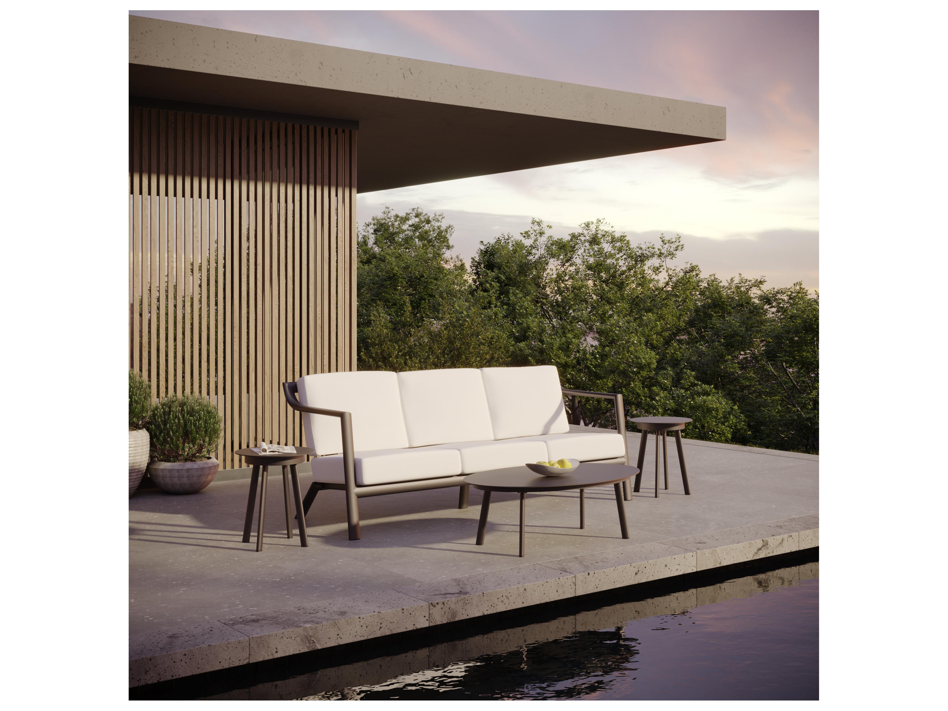 Oxford Garden Markoe Aluminum Carbon 4 Piece Patio Lounge Set with Sunbrella Bliss Linen Cushions