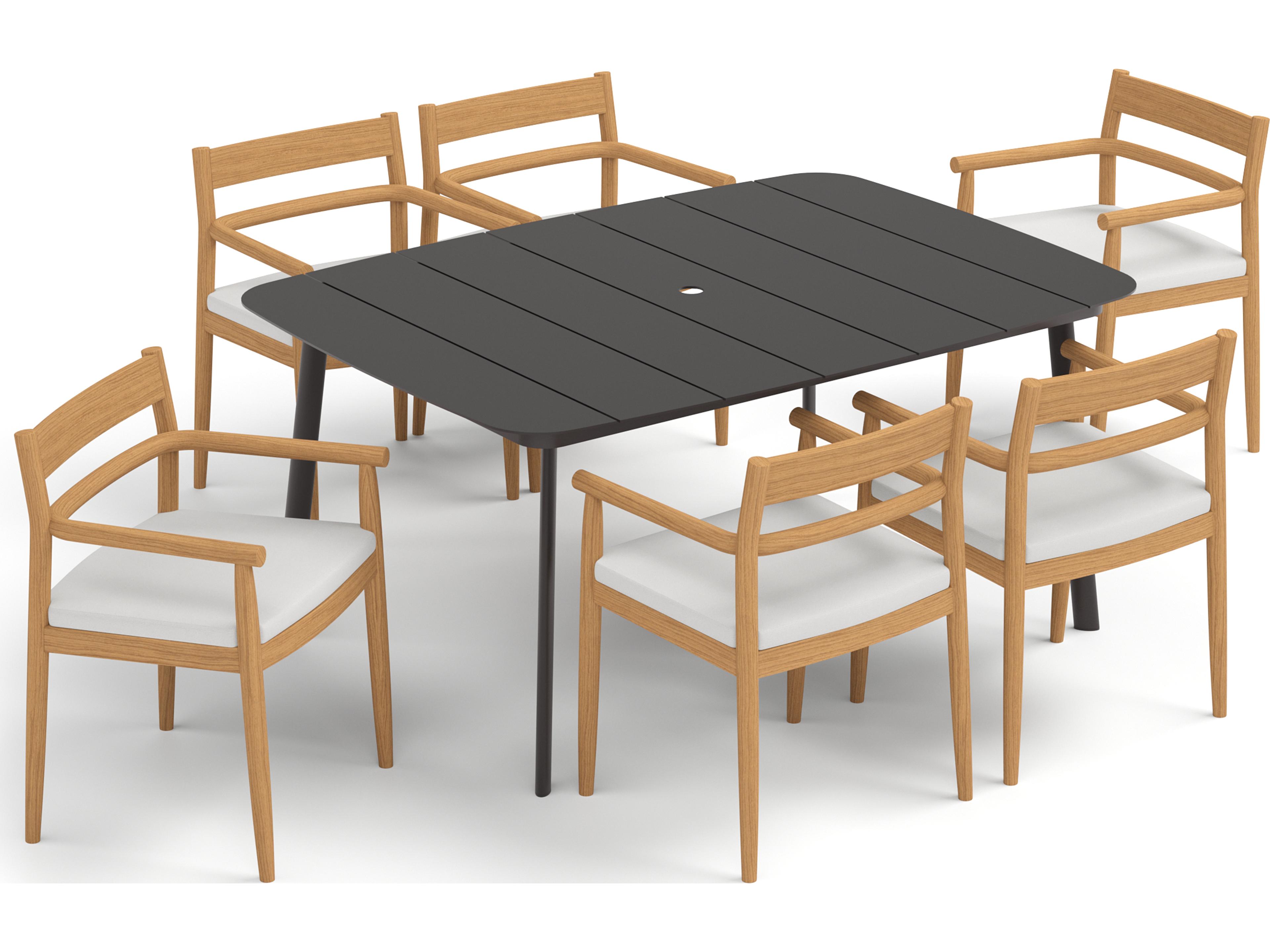 Lido Teak 7 Piece Patio Dining Set with Sunbrella Bliss Linen Cushions