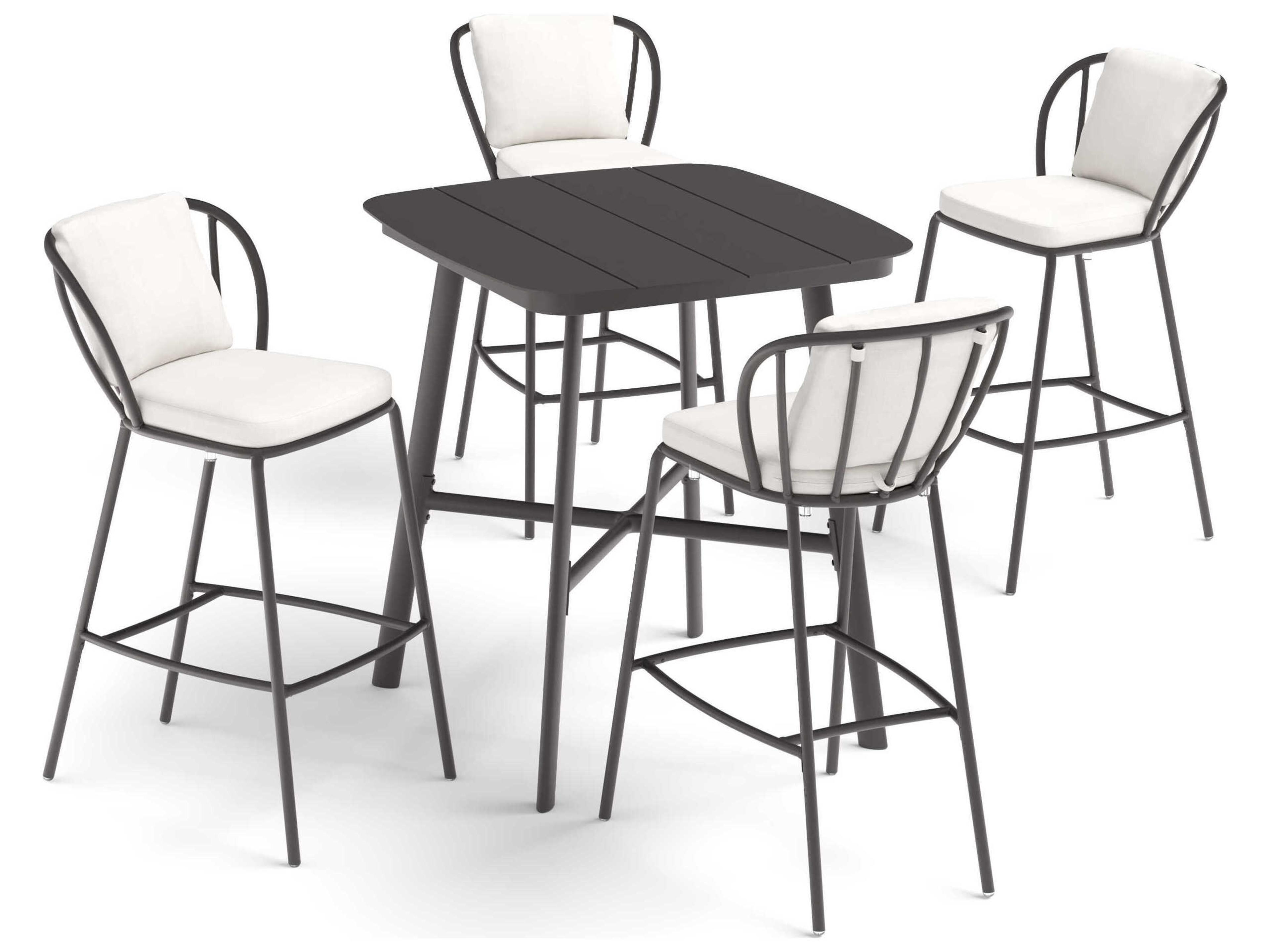 Oxford Garden Eiland Aluminum Carbon 5 Piece 36'' Square Bar Set with Bliss Linen Cushion