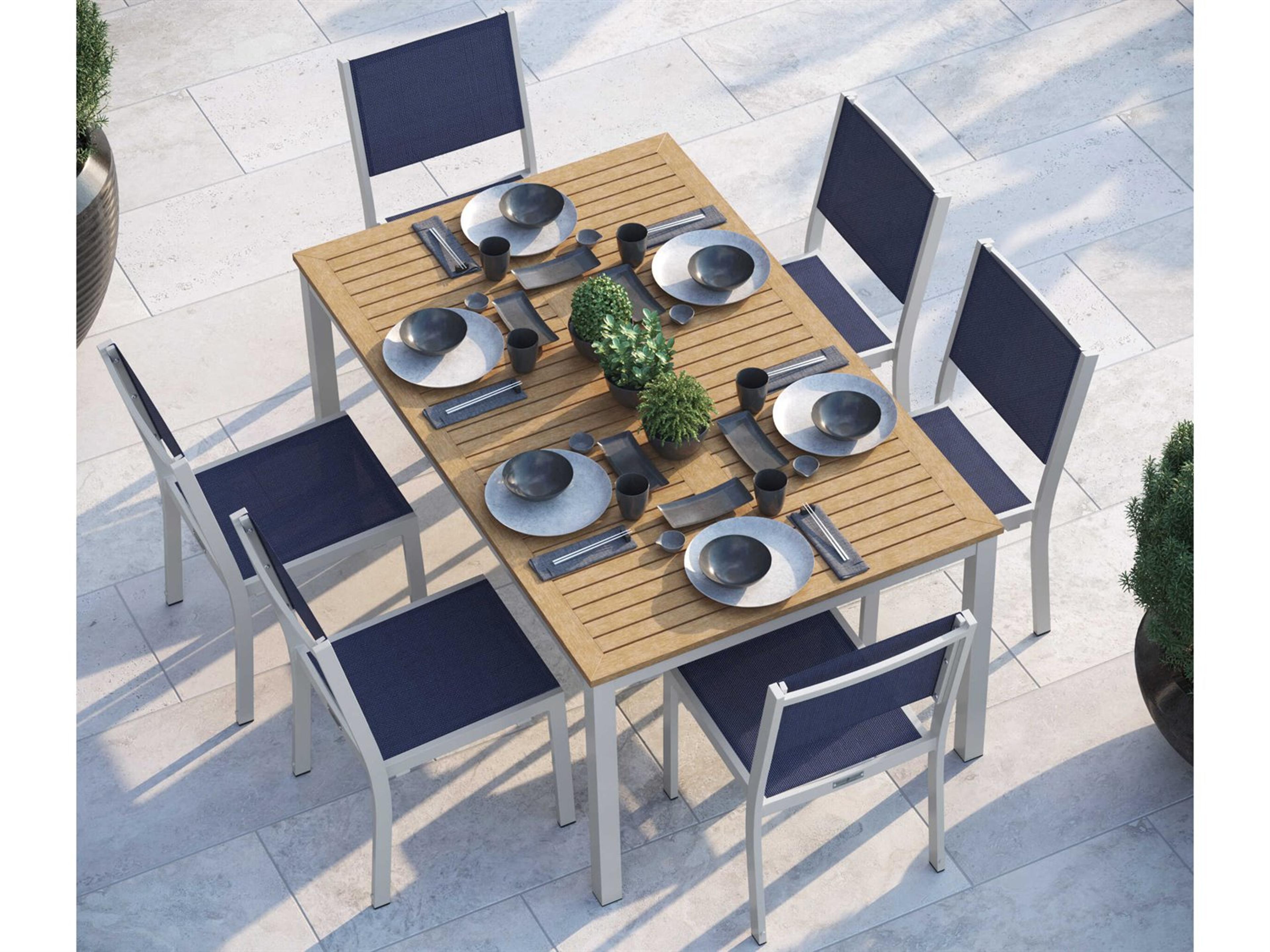 Travira Aluminum Flint 63'' Rectangular Outdoor Dining Set with Ink Pen Sling
