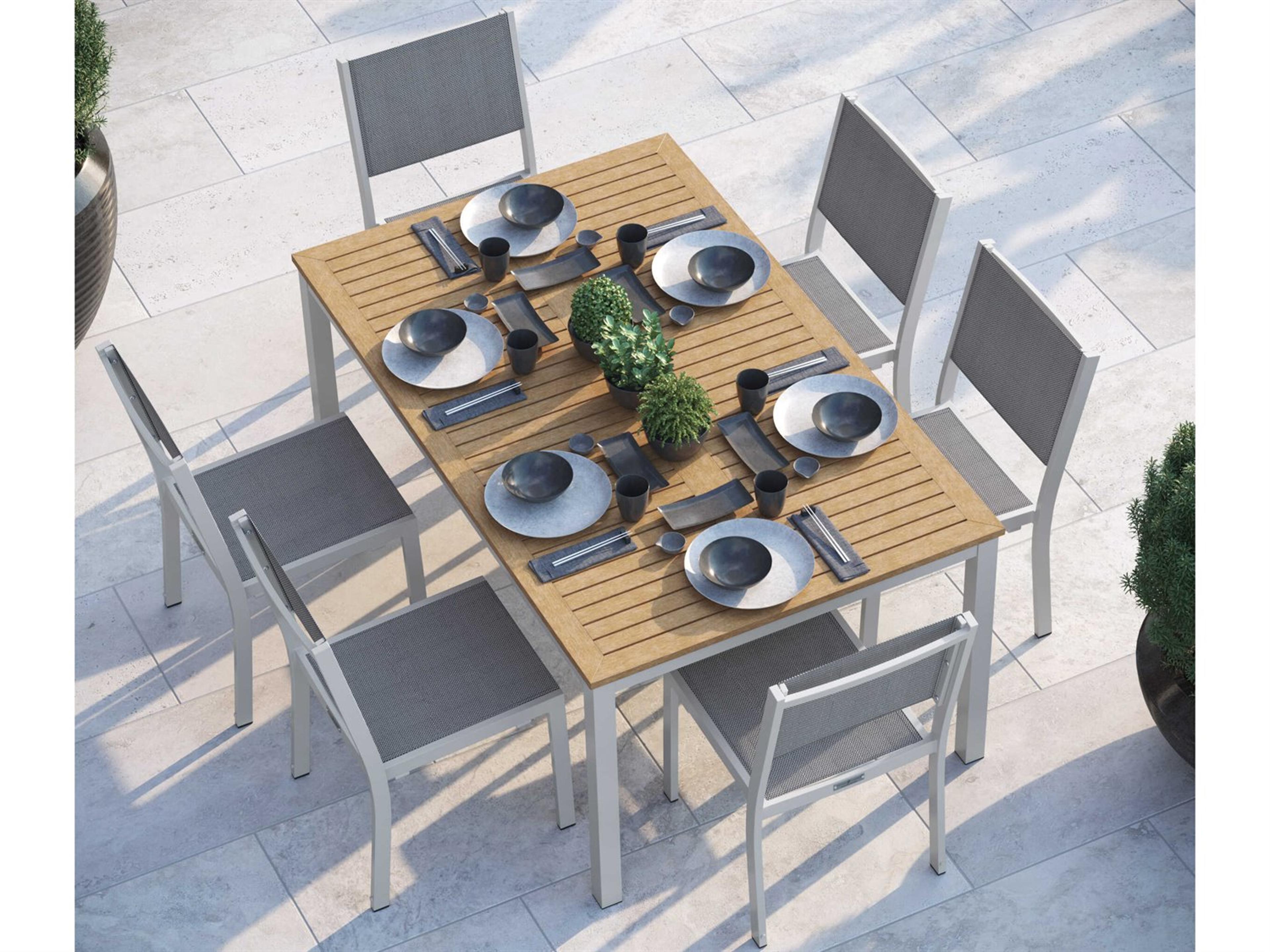 Travira Aluminum Flint 63'' Rectangular Outdoor Patio Dining Set with Titanium Sling