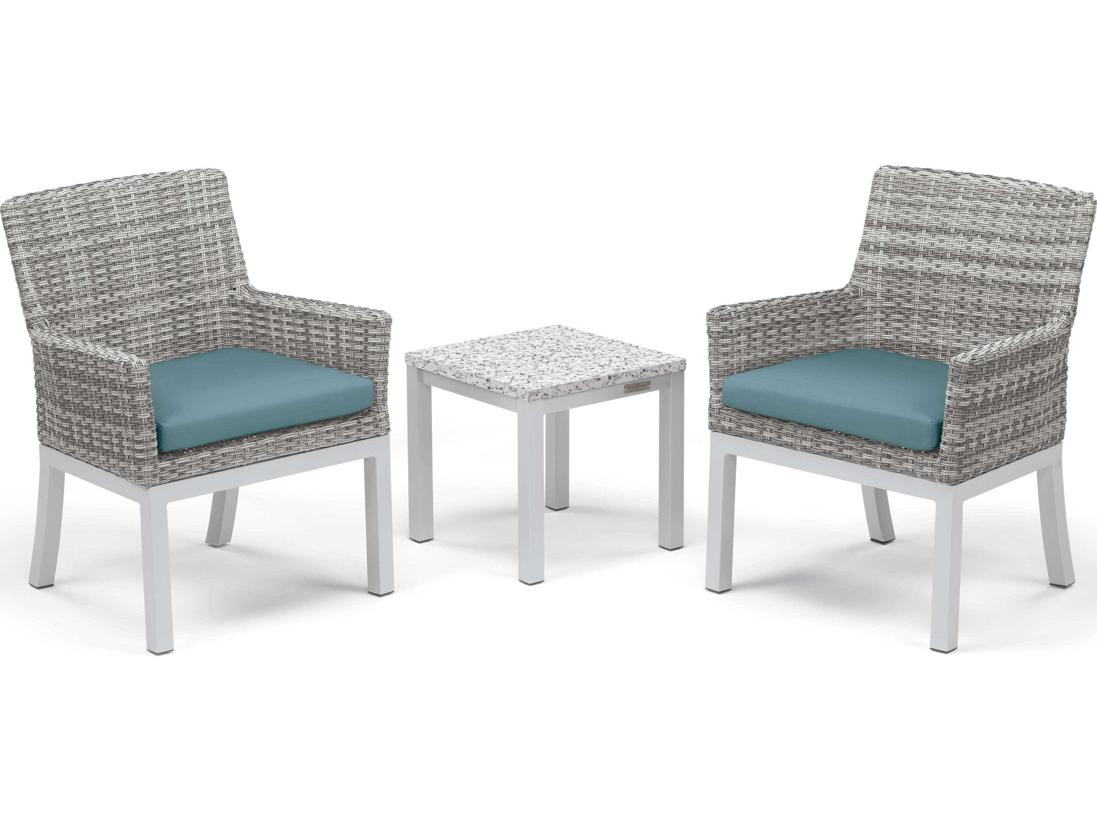 Oxford Garden Travira Aluminum Cushion Lounge Set Table and 2 Chairs