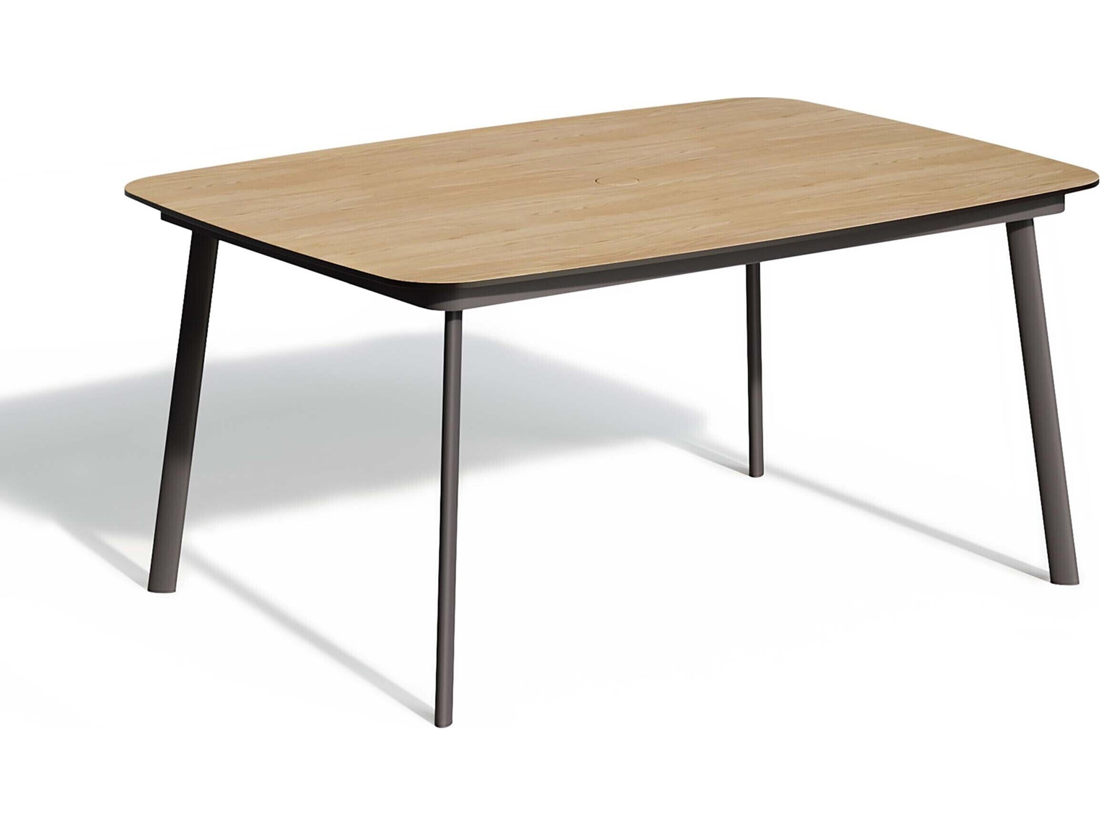 Eiland Aluminum Carbon Rectangular HPL Top Outdoor Patio Dining Table with Umbrella Hole