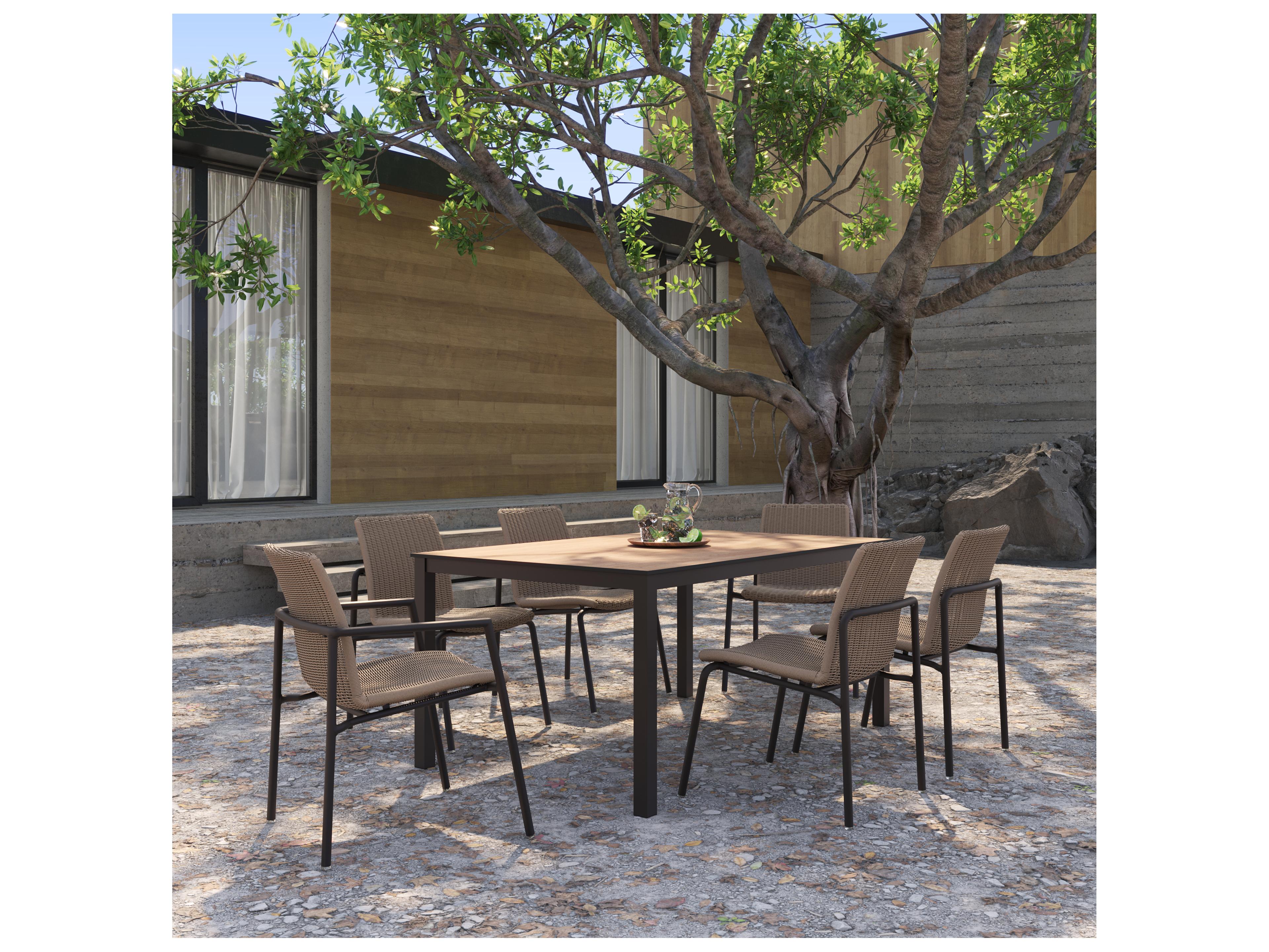 Oxford Garden Eiland Aluminum Carbon Rectangular HPL Top Outdoor Patio Dining Table with Umbrella Hole