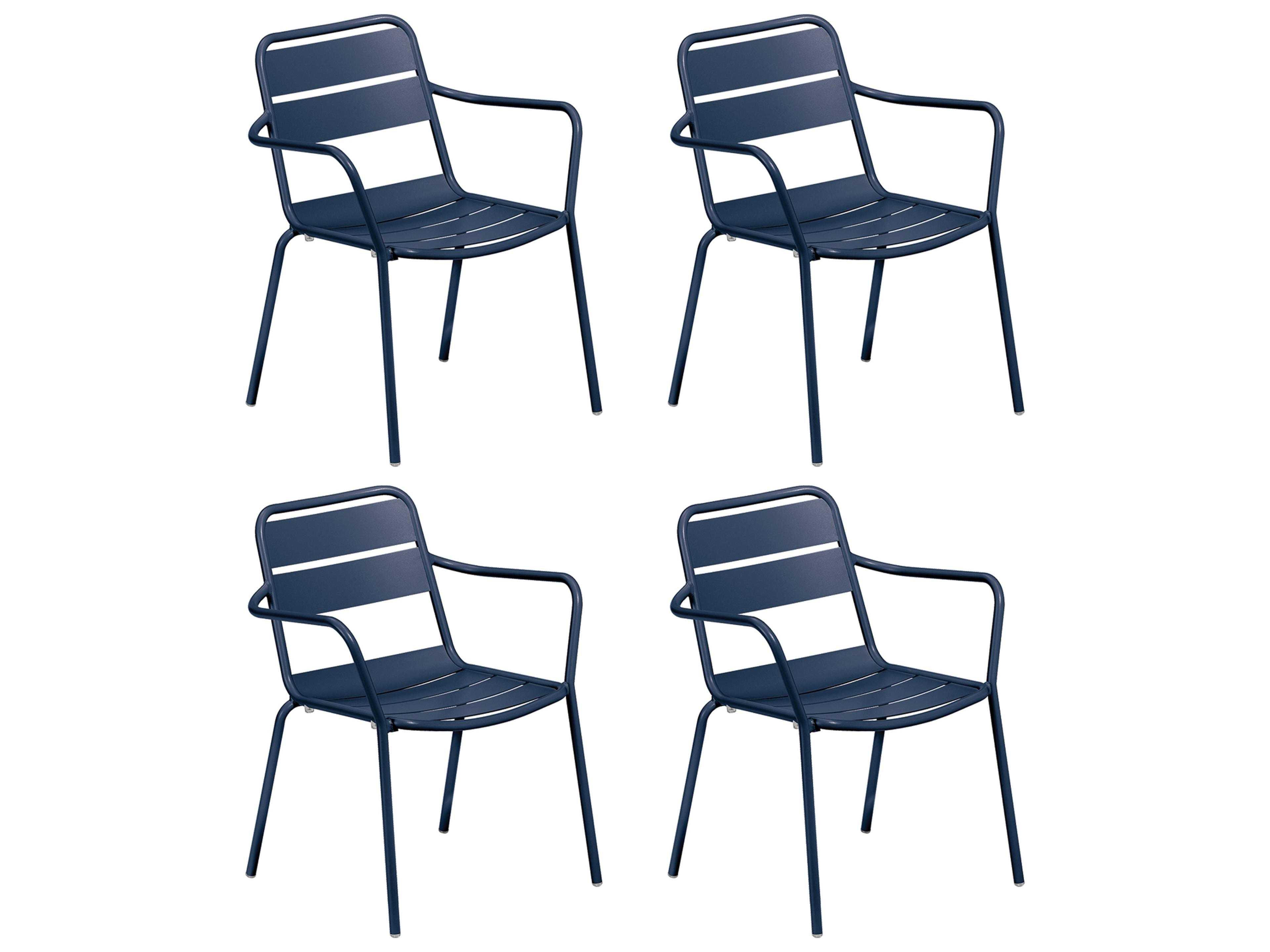 Kapri Aluminum Prussian Stackable Outdoor Dining Arm Chair Set of 4