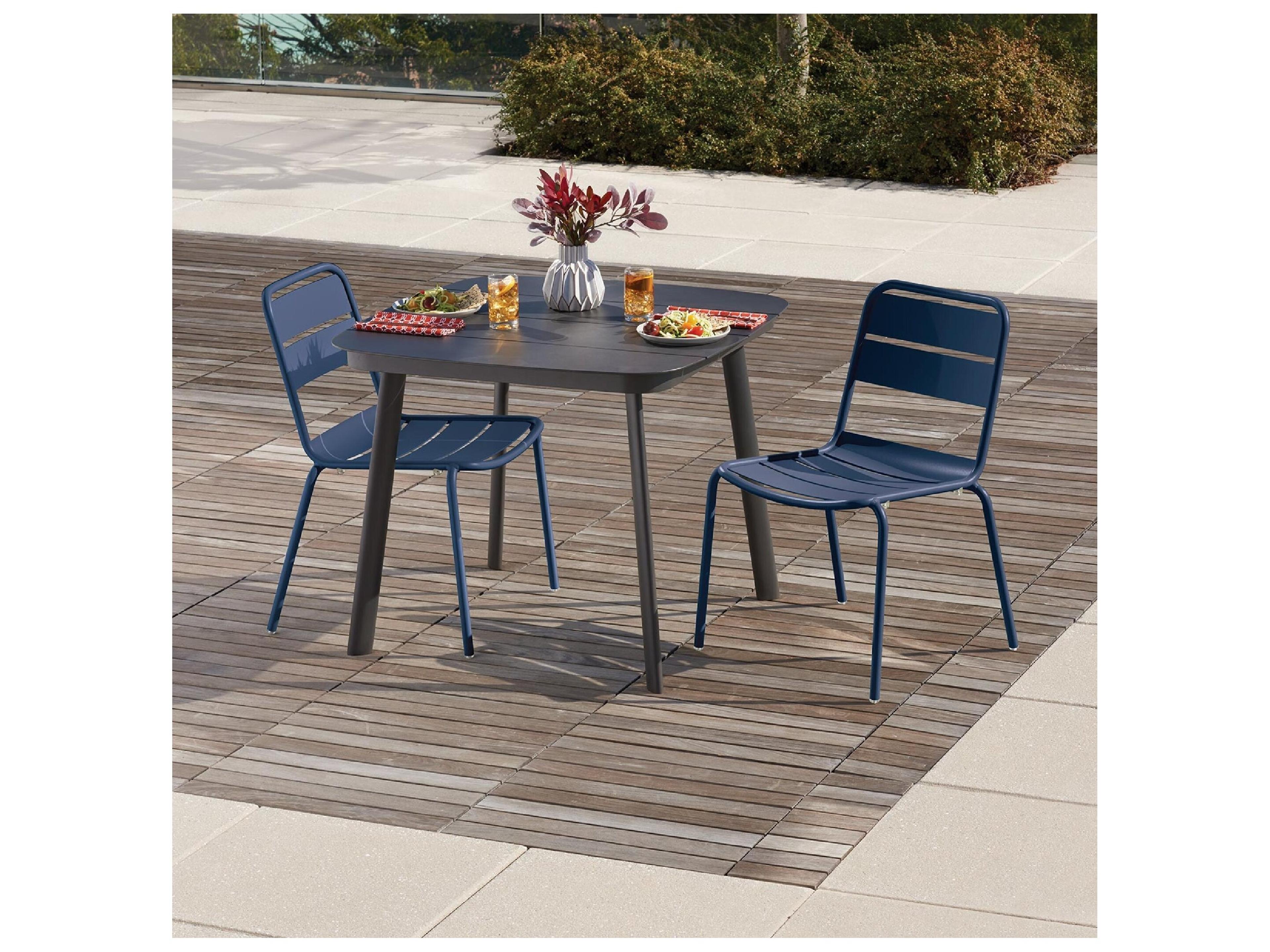 Oxford Garden Kapri Aluminum Prussian Stackable Patio Dining Side Chair Set of 2