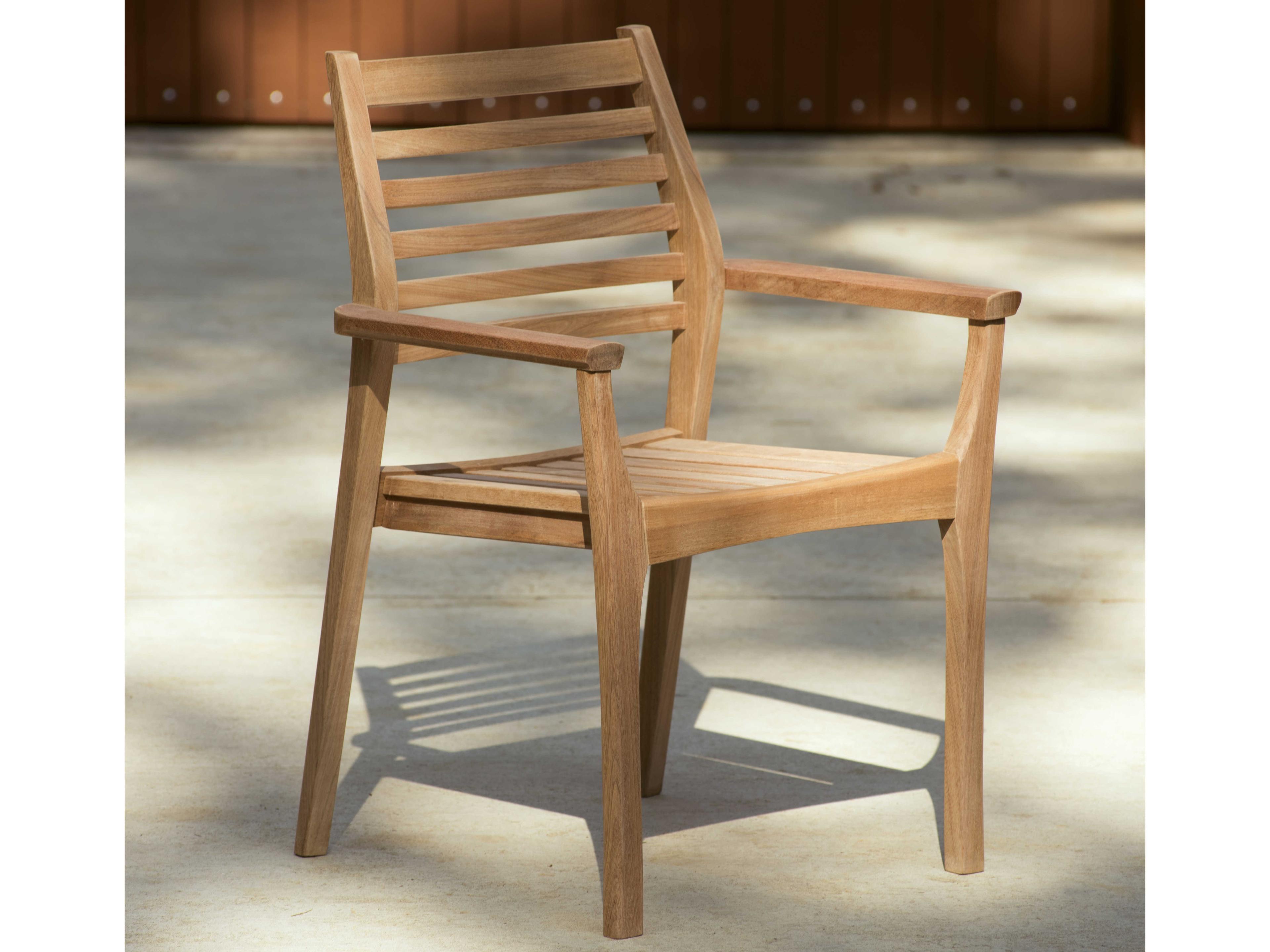 Oxford Garden Mera Teak Natural Stackable Outdoor Patio Dining Arm Chair Set of 4