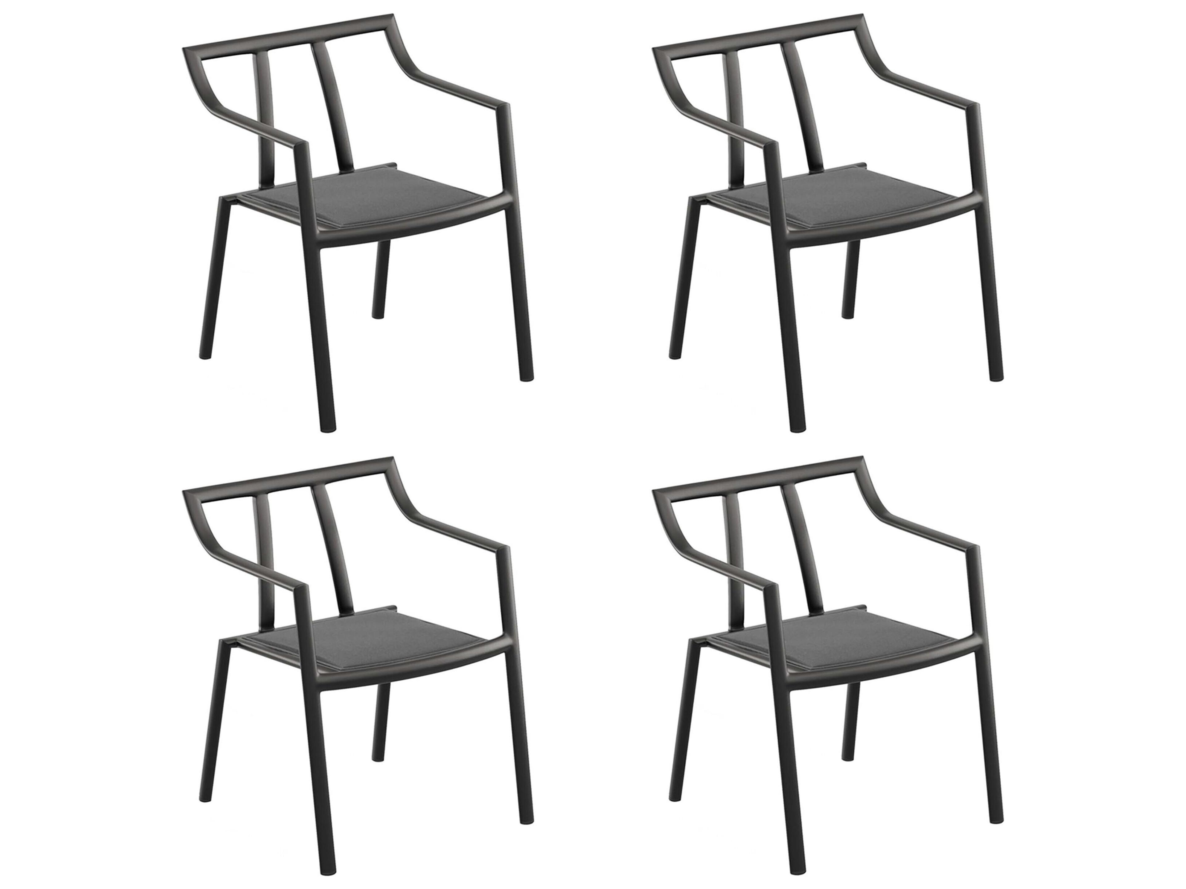 Markoe Aluminum Carbon Stackable Outdoor Dining Arm Chair Set of 4