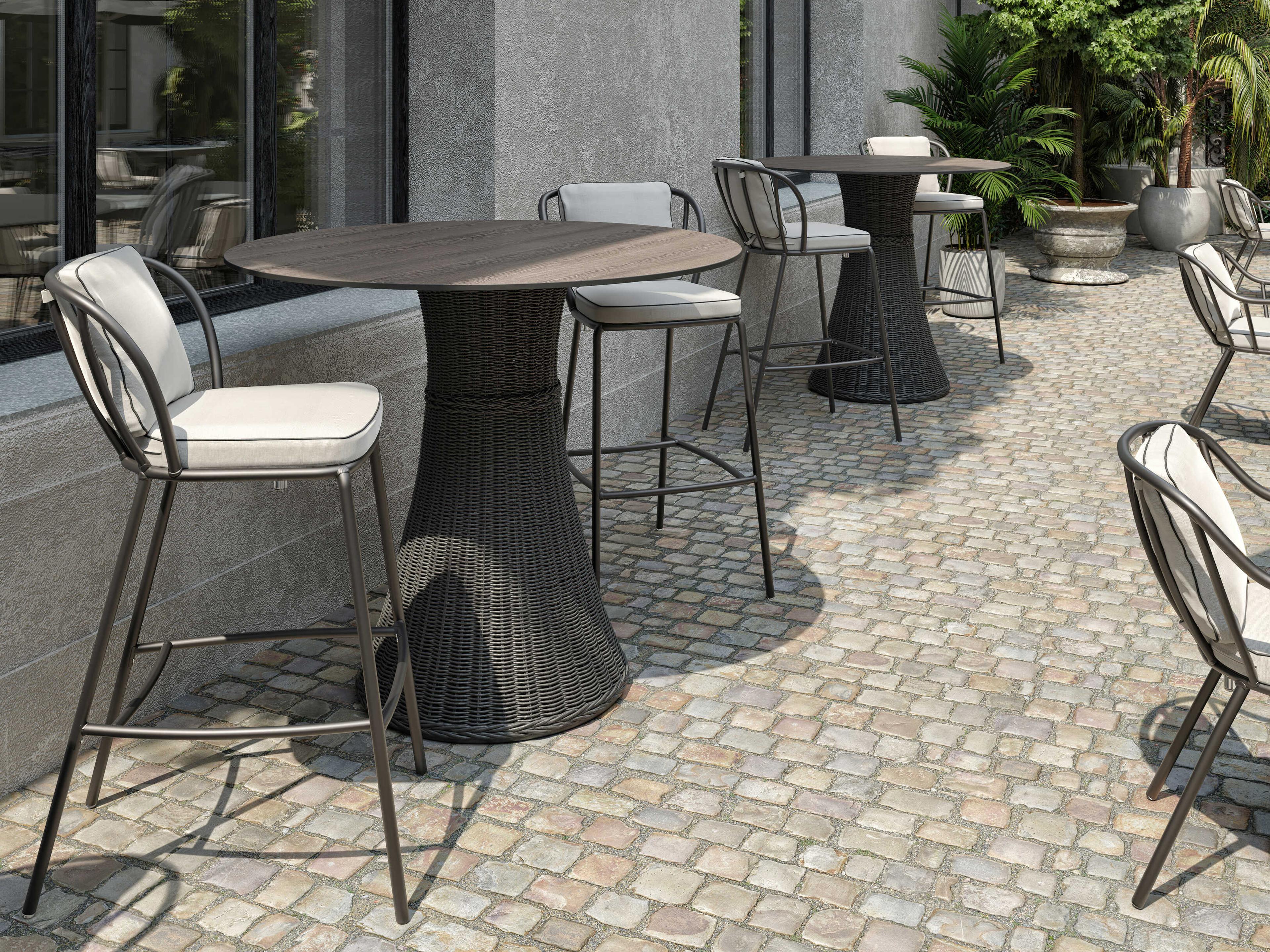 Oxford Garden Malti Aluminum Carbon Stackable Patio Bar Stool with Bliss Linen Cushion Set of 2