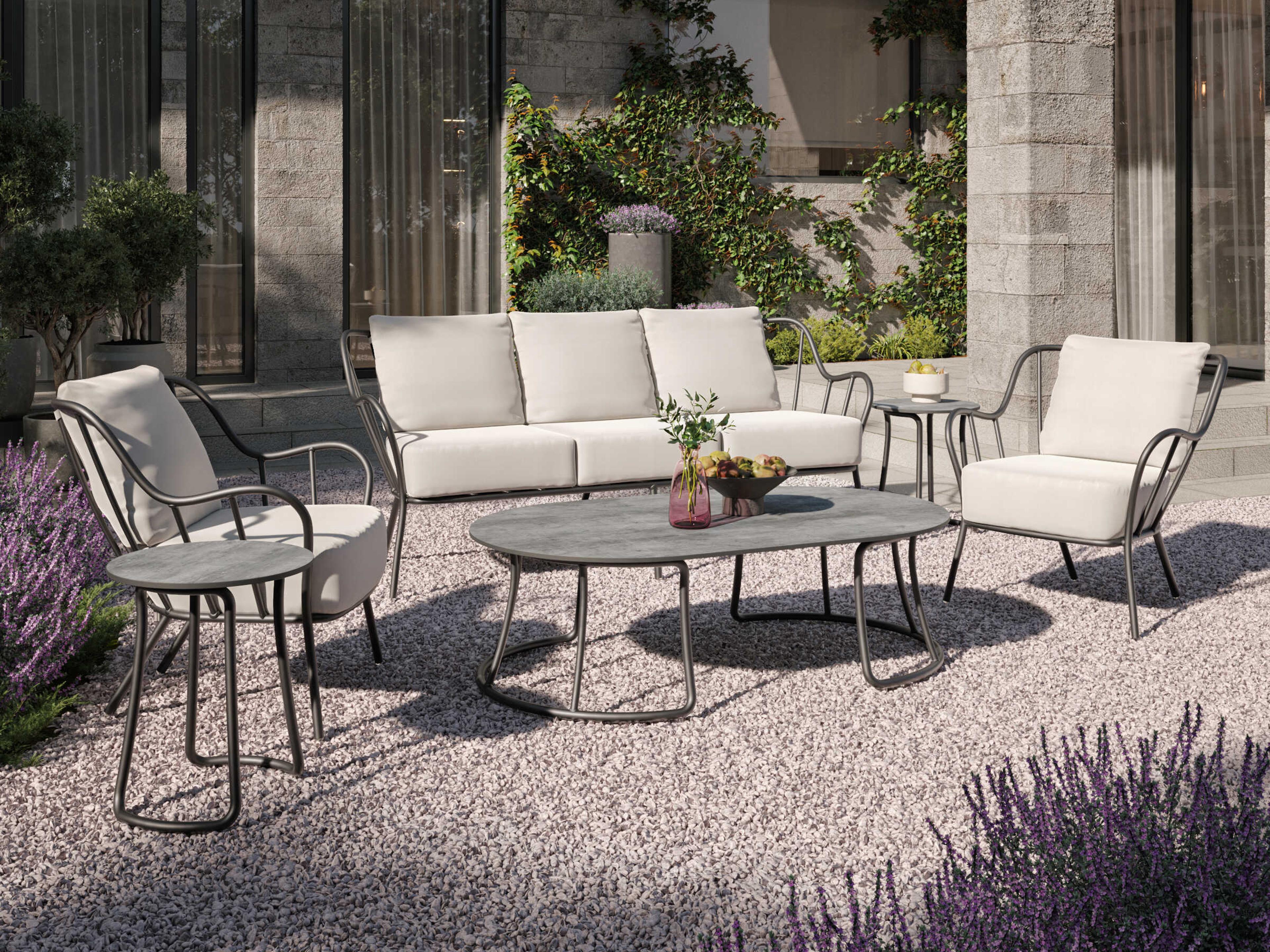 Oxford Garden Malti Aluminum Carbon Patio Lounge Chair with Bliss Linen Cushion