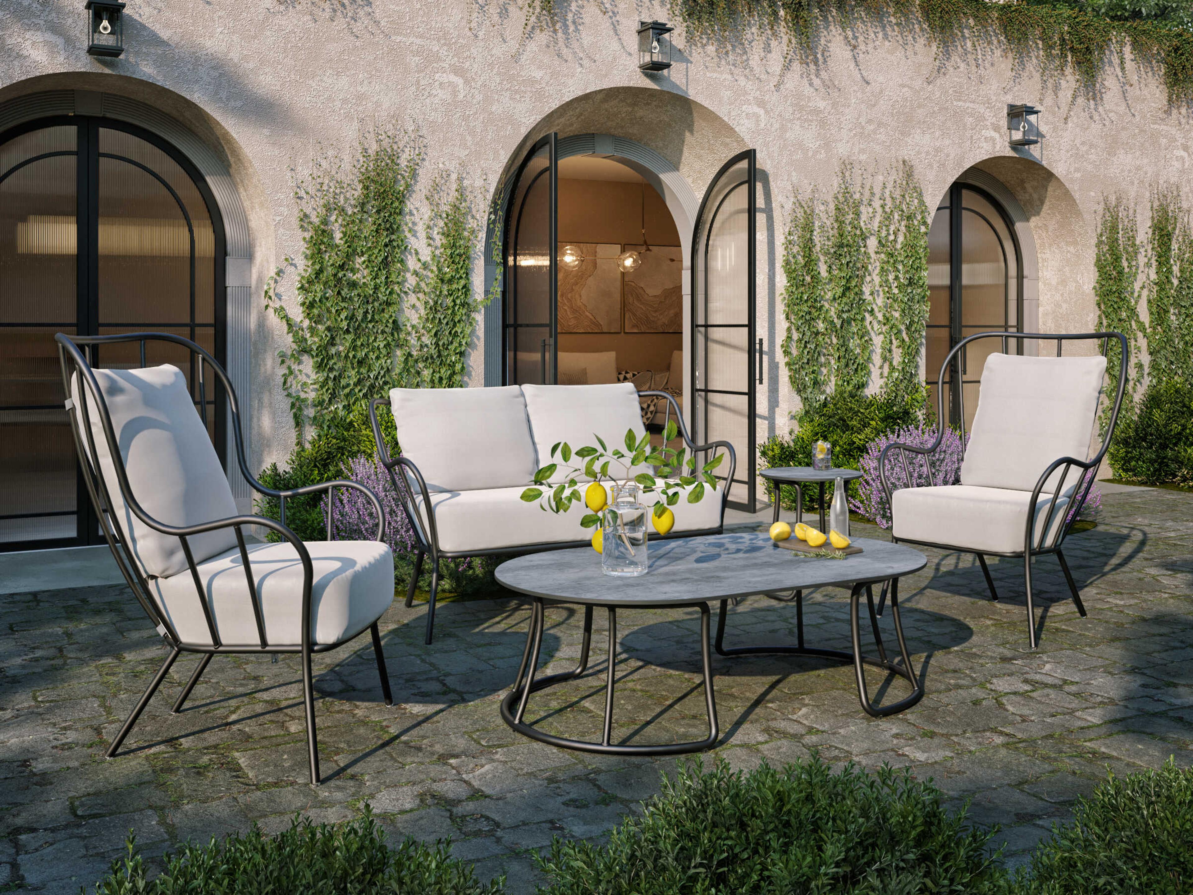 Oxford Garden Malti Aluminum Carbon Patio Loveseat with Bliss Linen Cushion