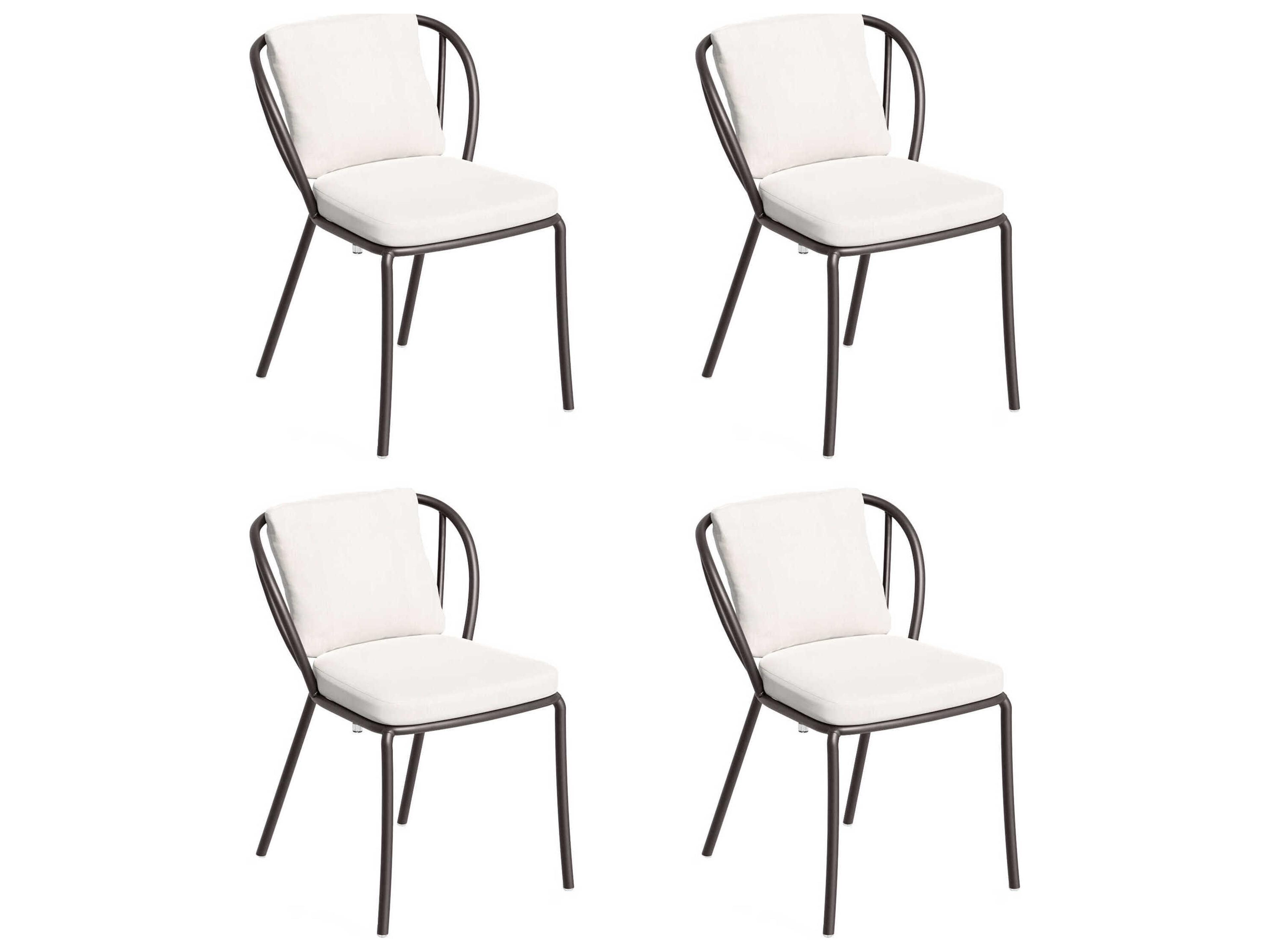 Malti Aluminum Carbon Stackable Patio Dining Side Chair with Bliss Linen Cushion Set of 4