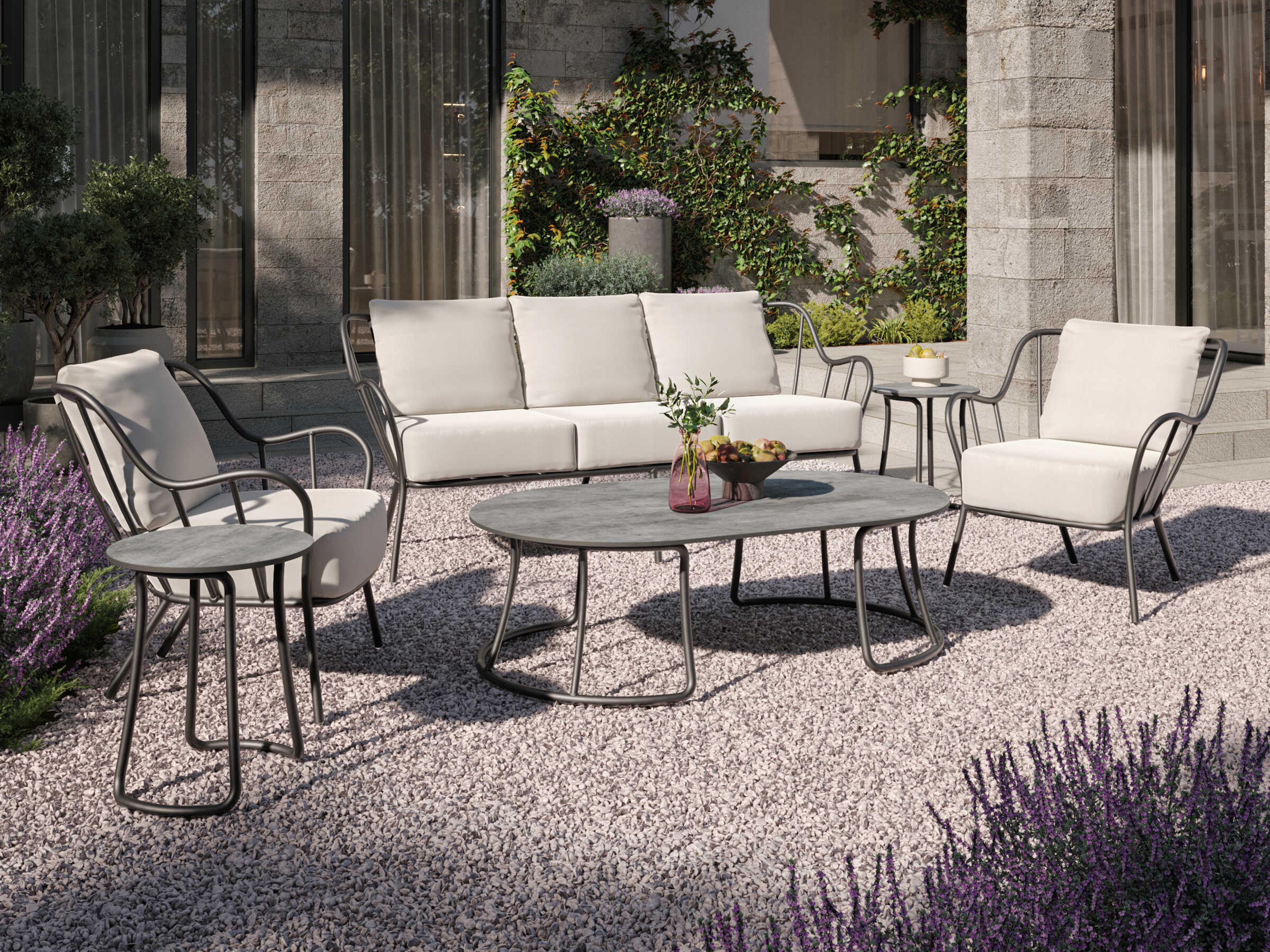 Oxford Garden Malti Aluminum Carbon Outdoor Patio Sofa with Bliss Linen Cushion