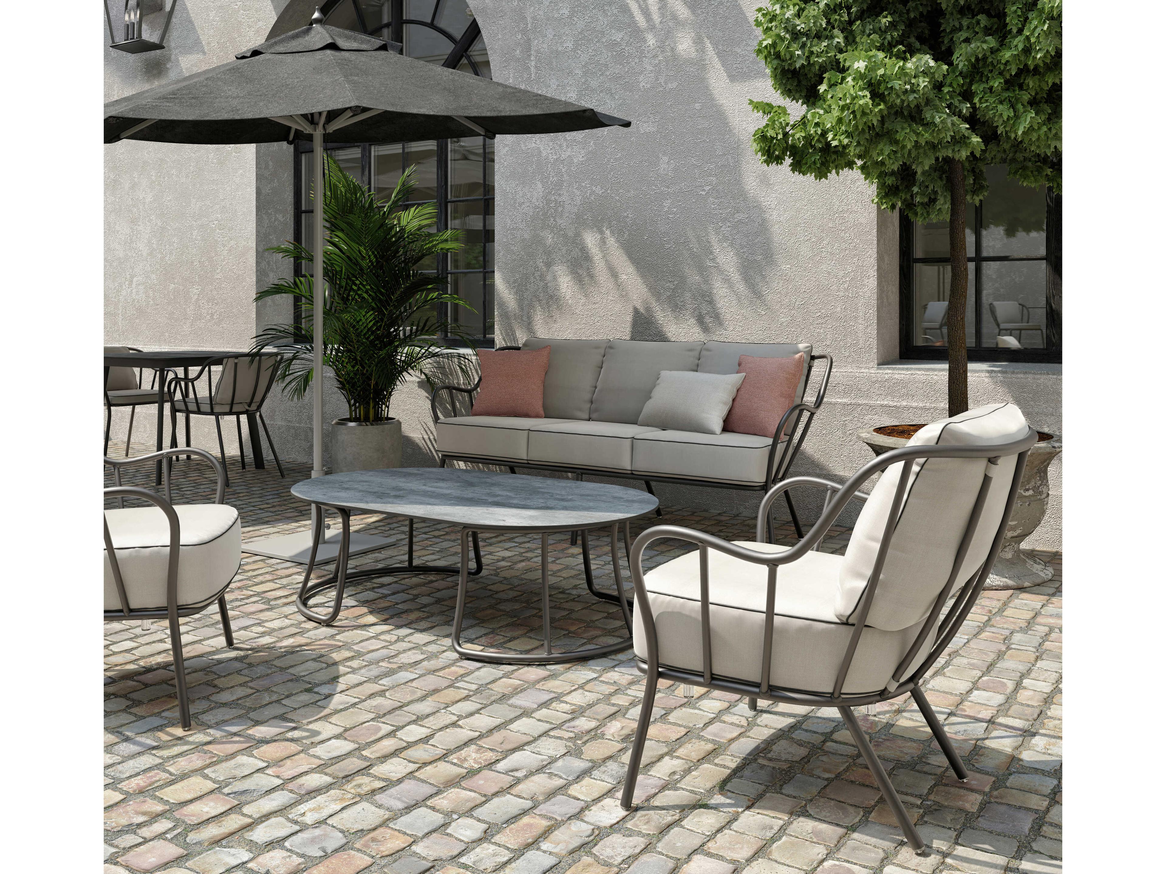 Oxford Garden Malti Aluminum Carbon Outdoor Patio Sofa with Bliss Linen Cushion