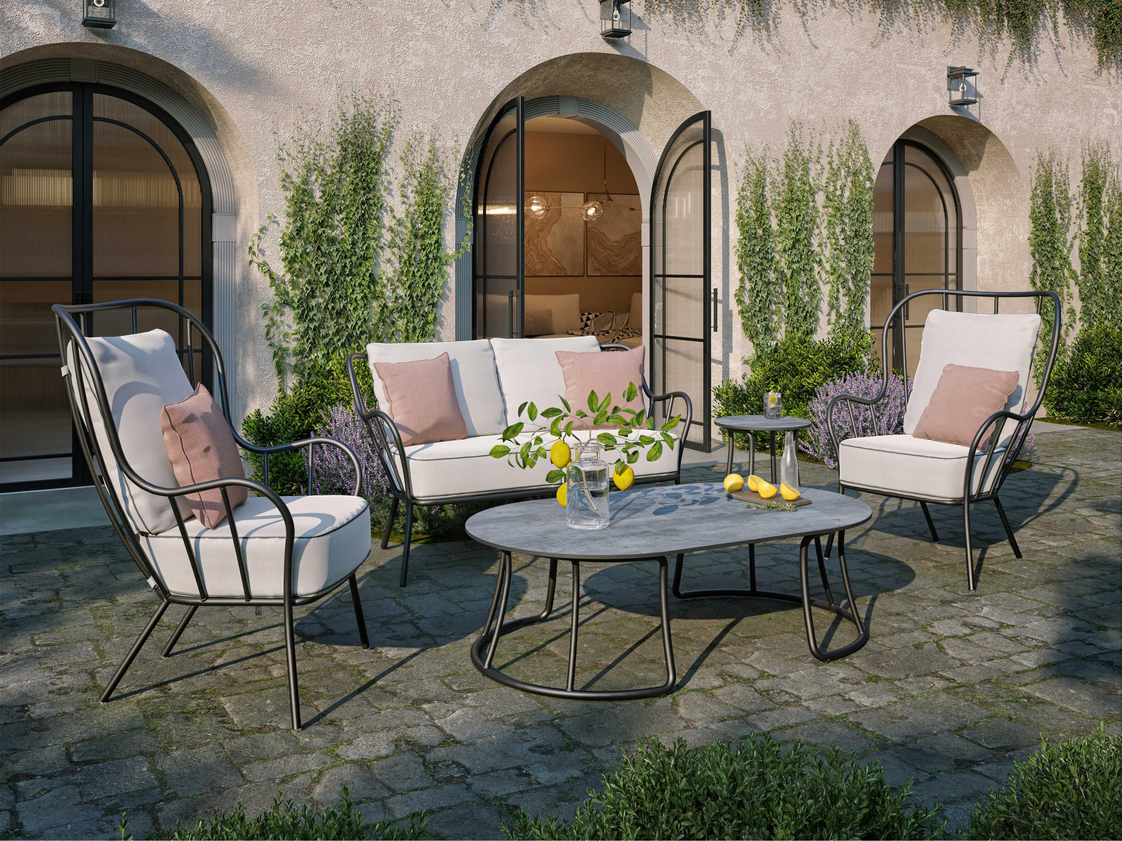 Oxford Garden Malti Aluminum Carbon Outdoor Patio Sofa with Bliss Linen Cushion