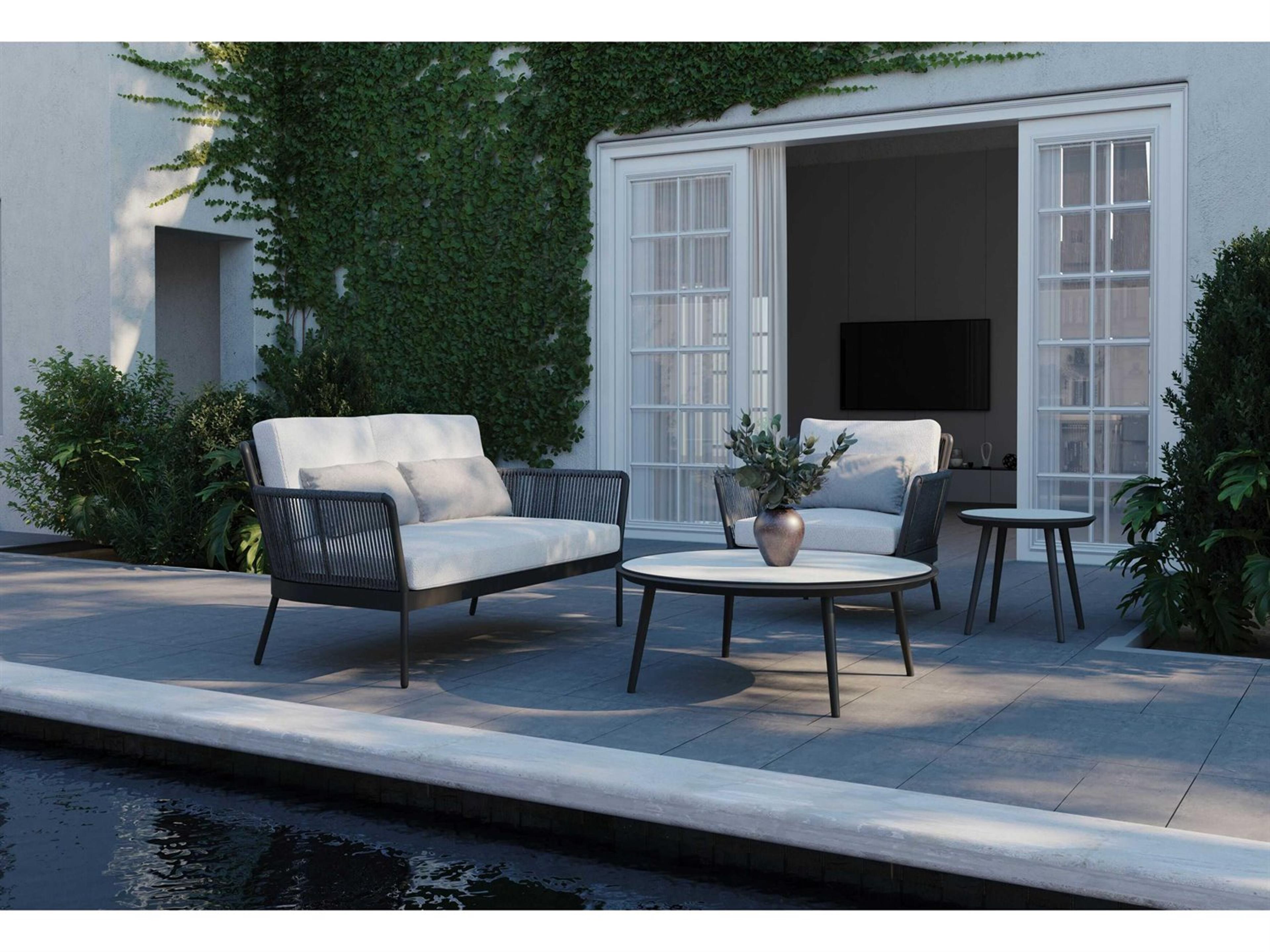 Oxford Garden Nette Pewter Carbon Bliss Linen Aluminum Cushion Loveseat