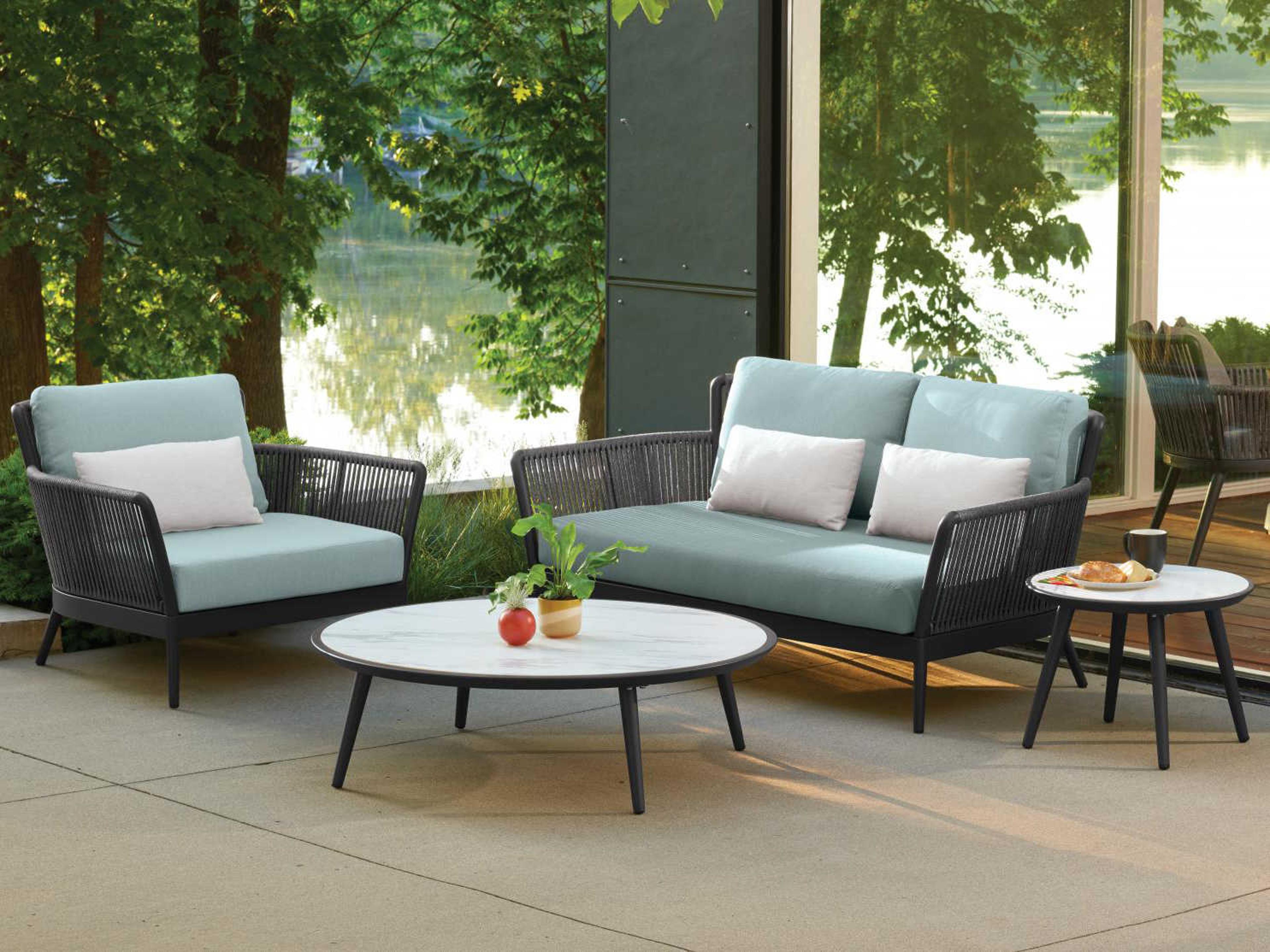 Oxford Garden Nette Aluminum Seafoam and Salt Cushion Loveseat