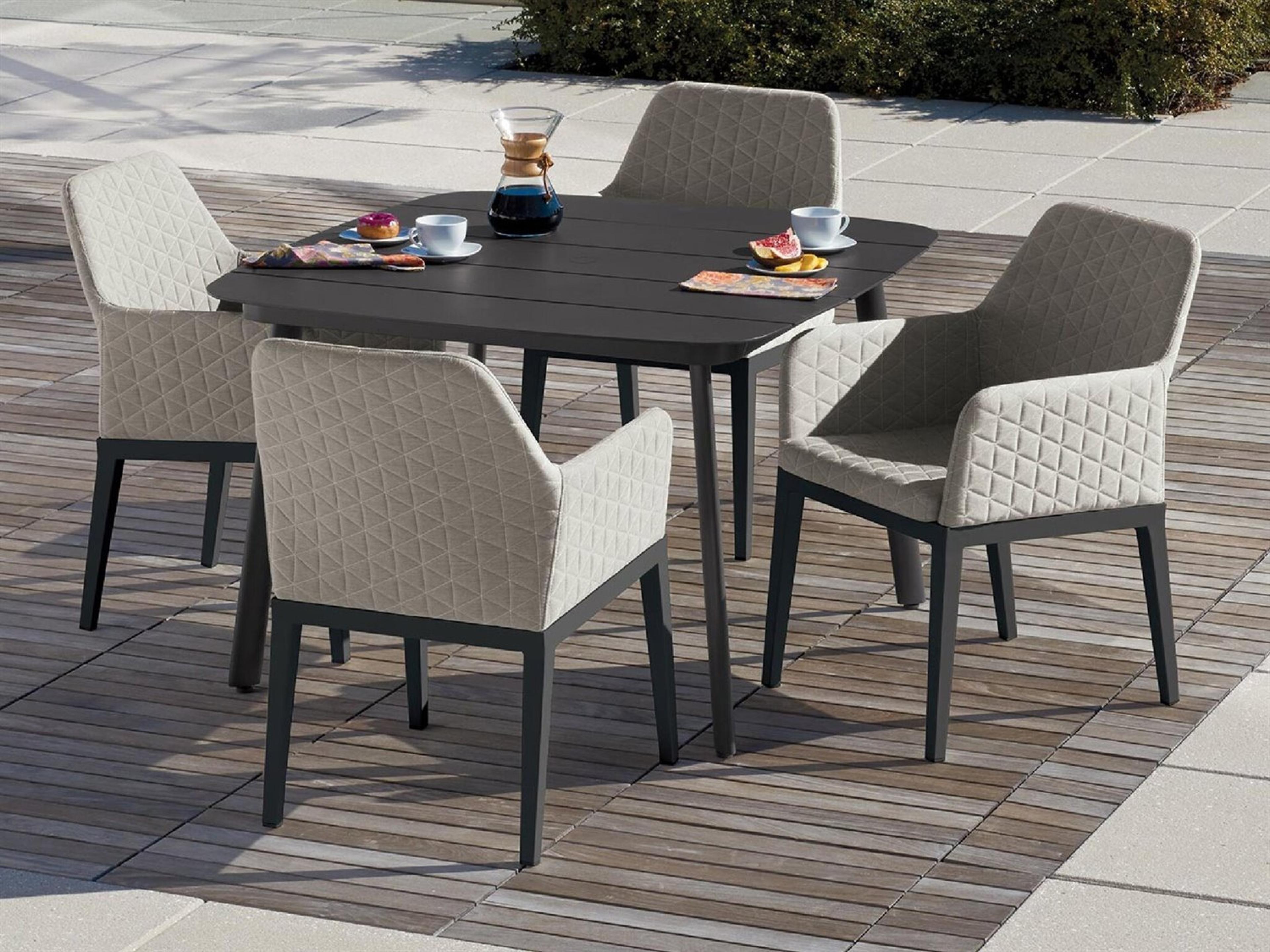 Oxford Garden Oland Aluminum Carbon Outdoor Dining Arm Chair with Canvas Granite Cushion