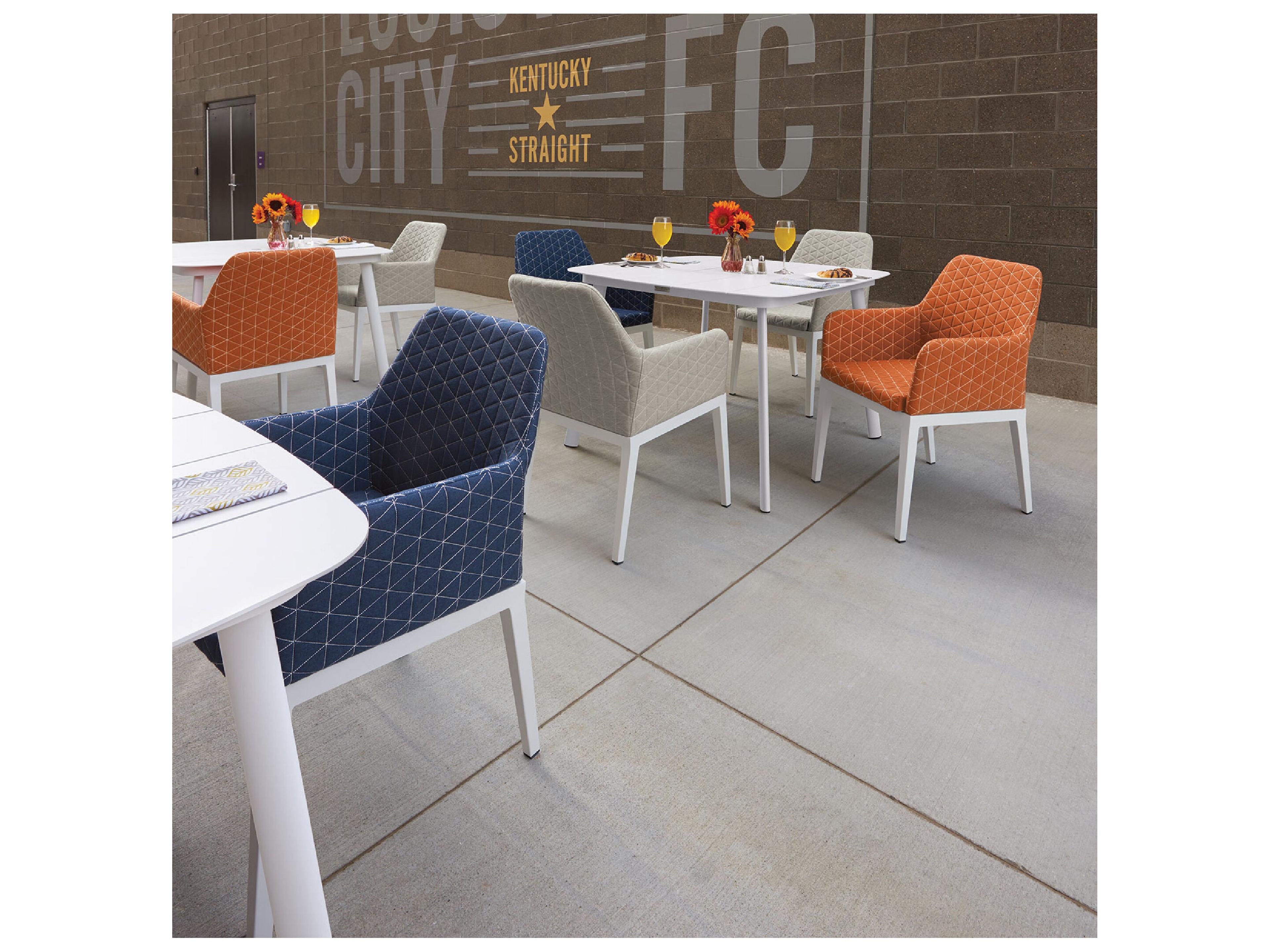 Oxford Garden Oland Aluminum Chalk Outdoor Patio Dining Arm Chair with Spectrum Indigo Cushion