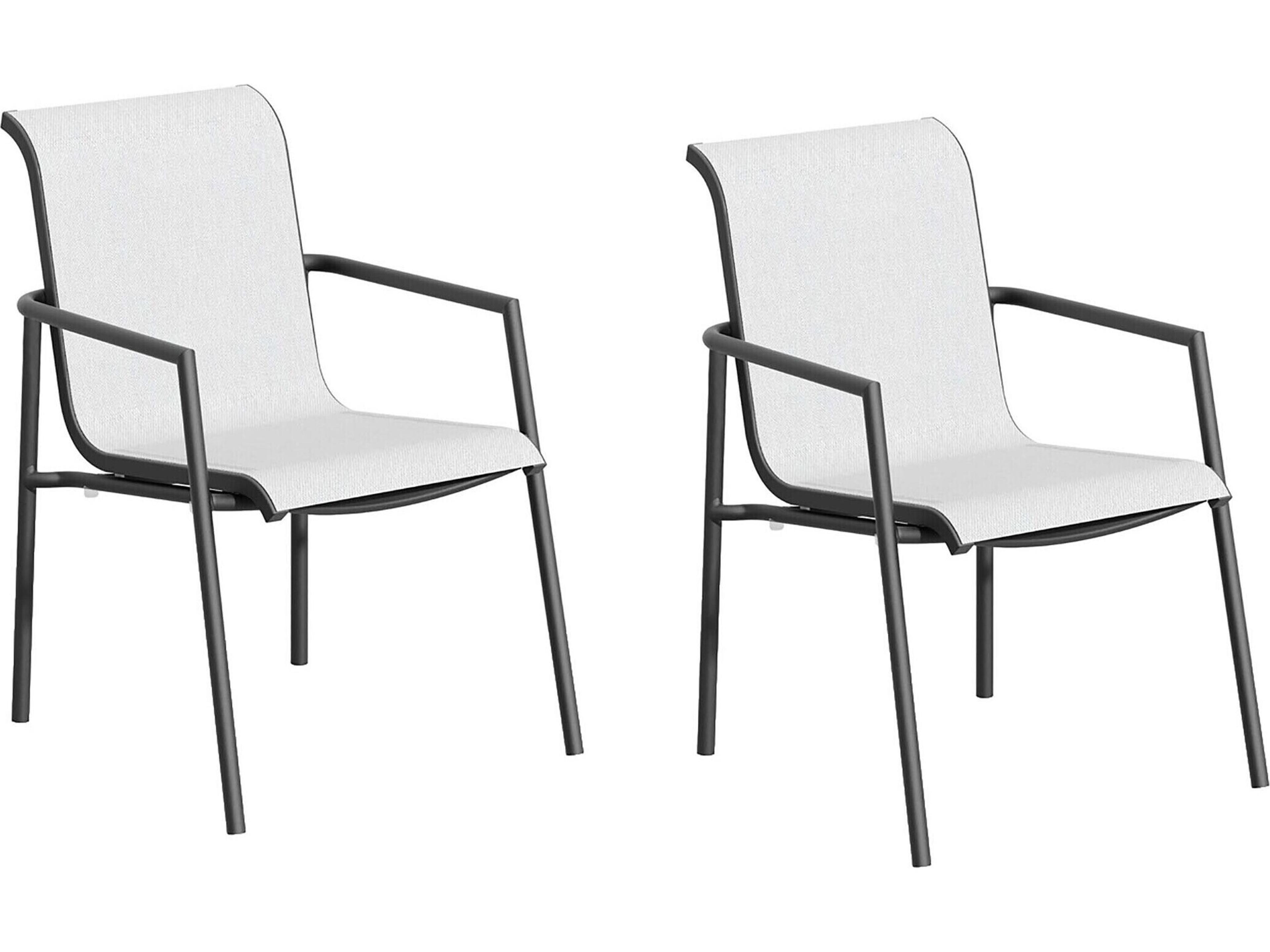 Orso Aluminum Carbon Stackable Patio Dining Arm Chair with Fog Sling Set of 2