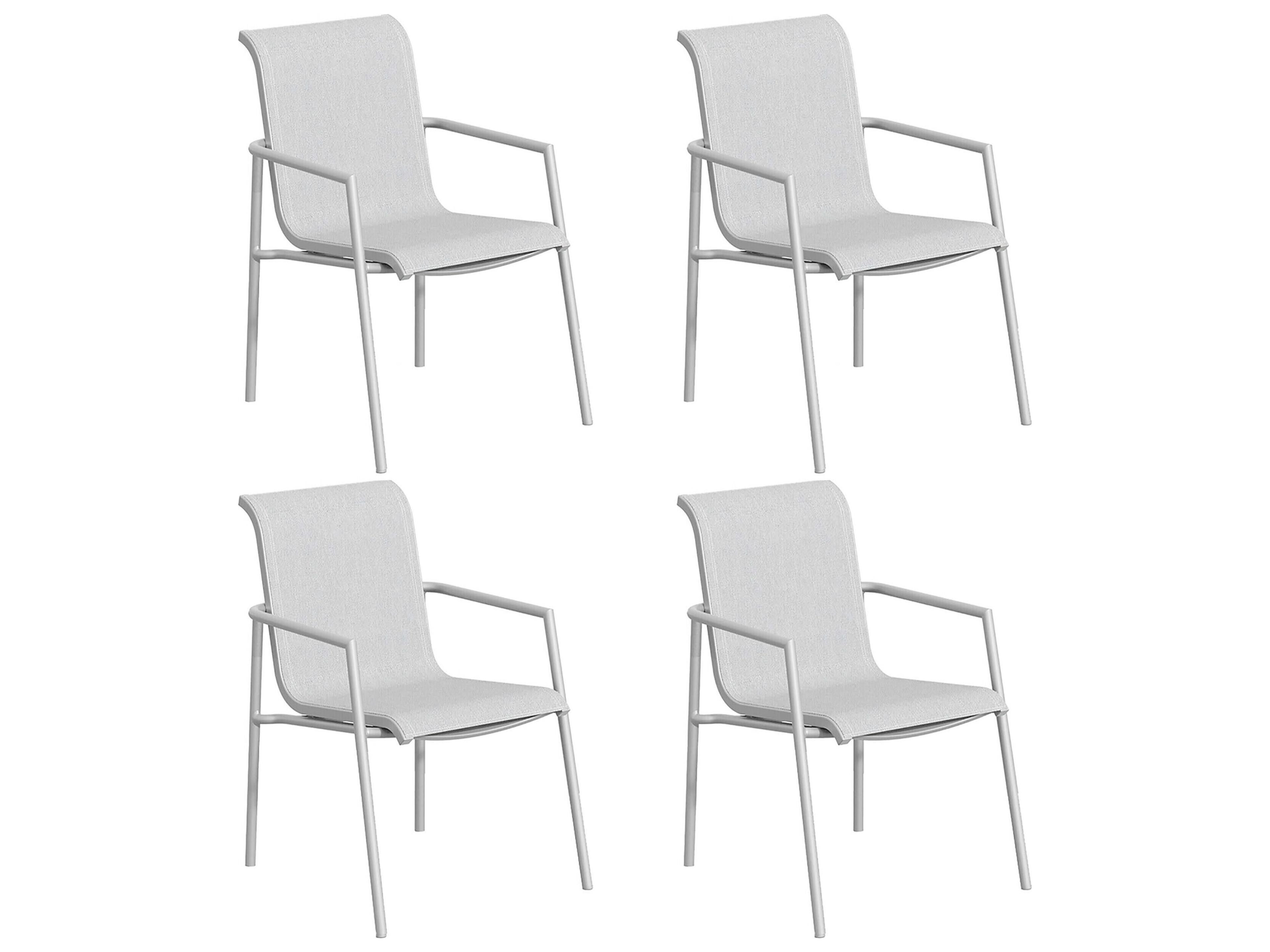 Orso Aluminum Flint Stackable Patio Dining Arm Chair with Fog Sling Set of 4