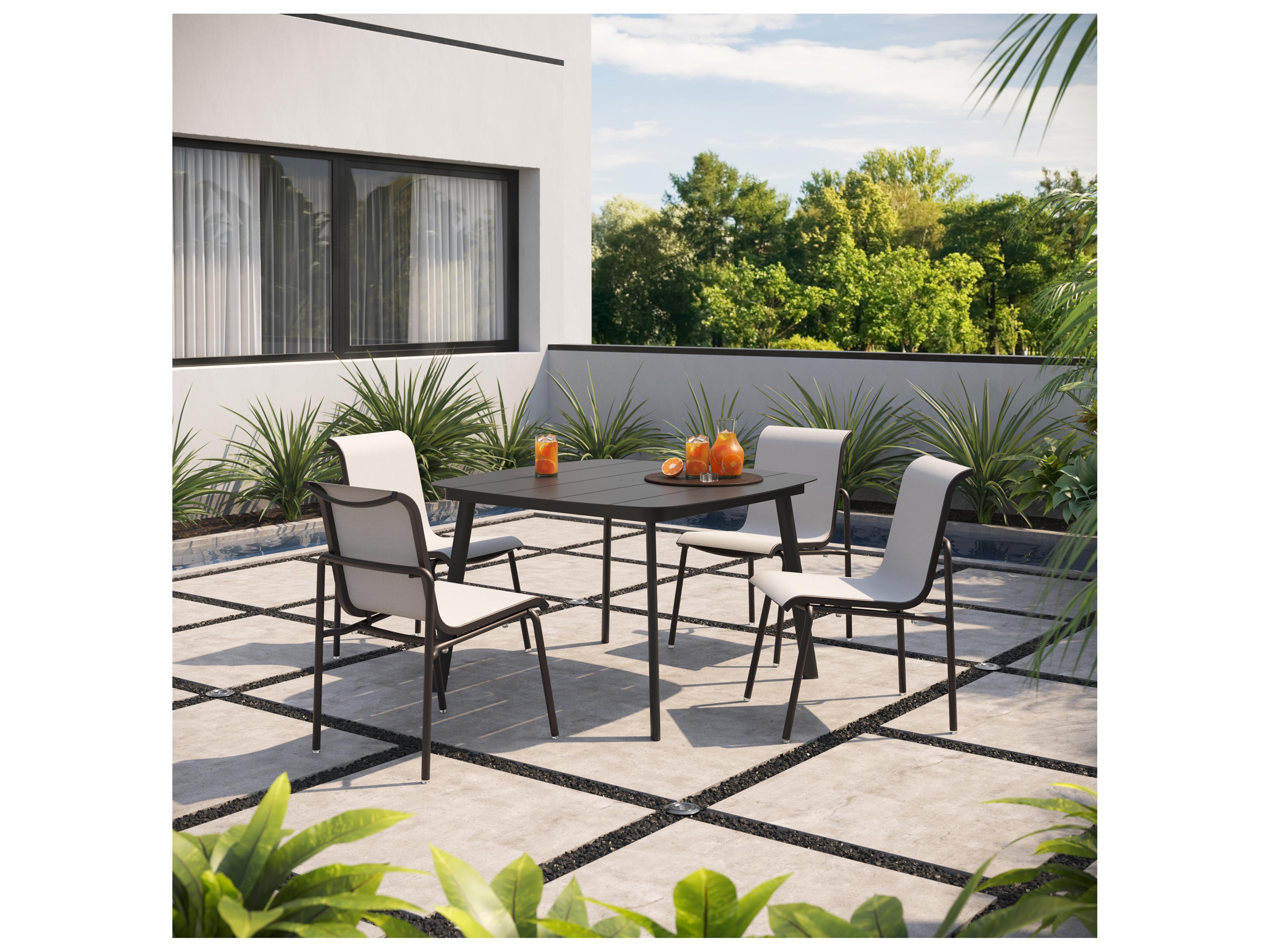 Oxford Garden Orso Aluminum Carbon Stackable Outdoor Patio Dining Side Chair with Fog Sling Set of 4