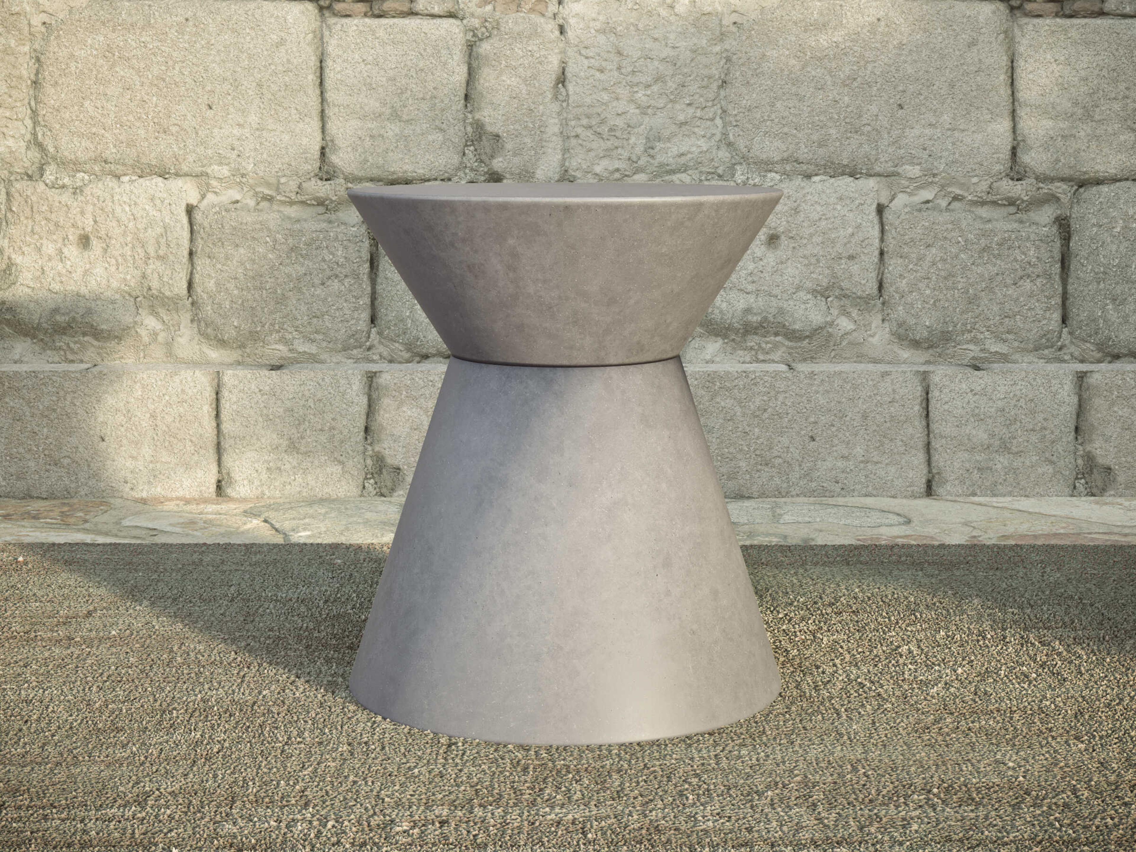 Oxford Garden Palo Concrete Iron Round Drum Outdoor Patio End Table