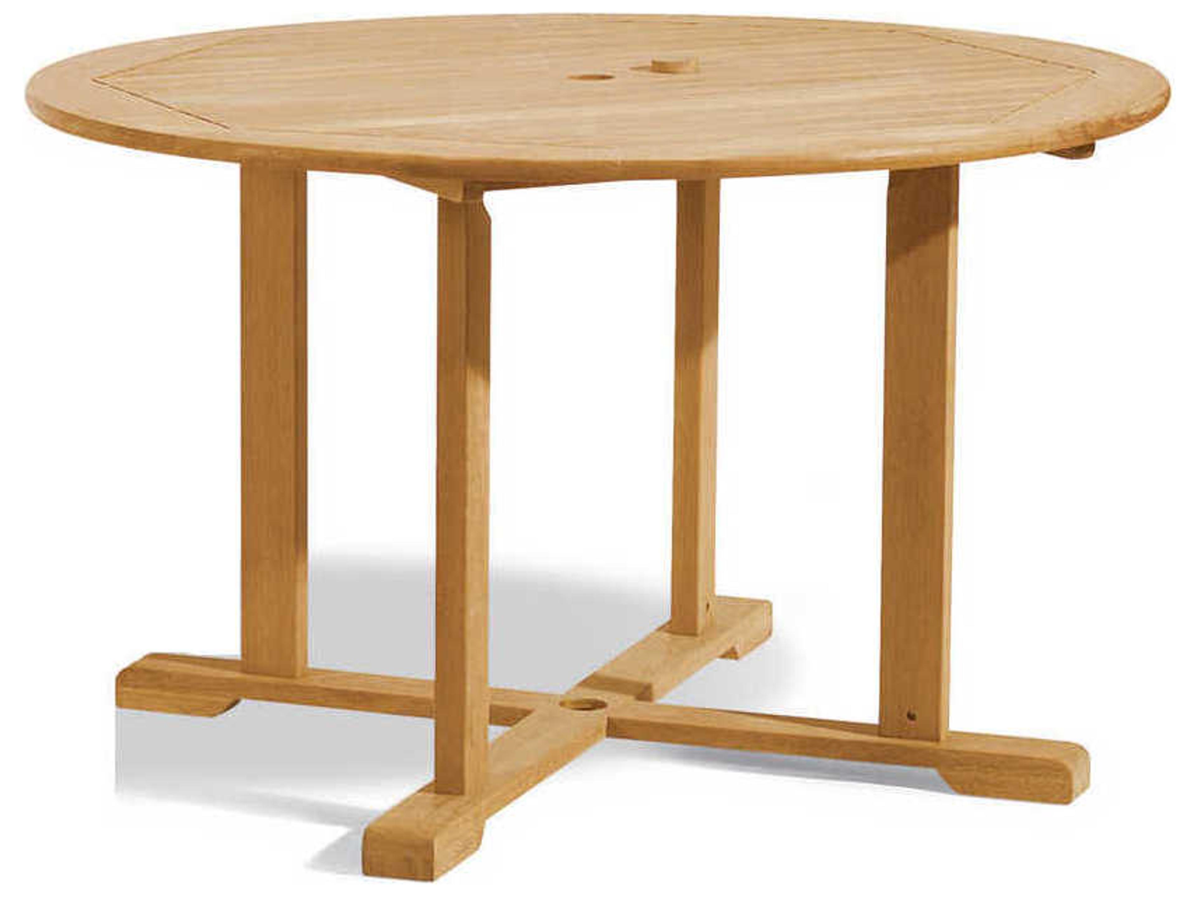 Oxford Teak Natural Round Outdoor Dining Table with Umbrella Hole