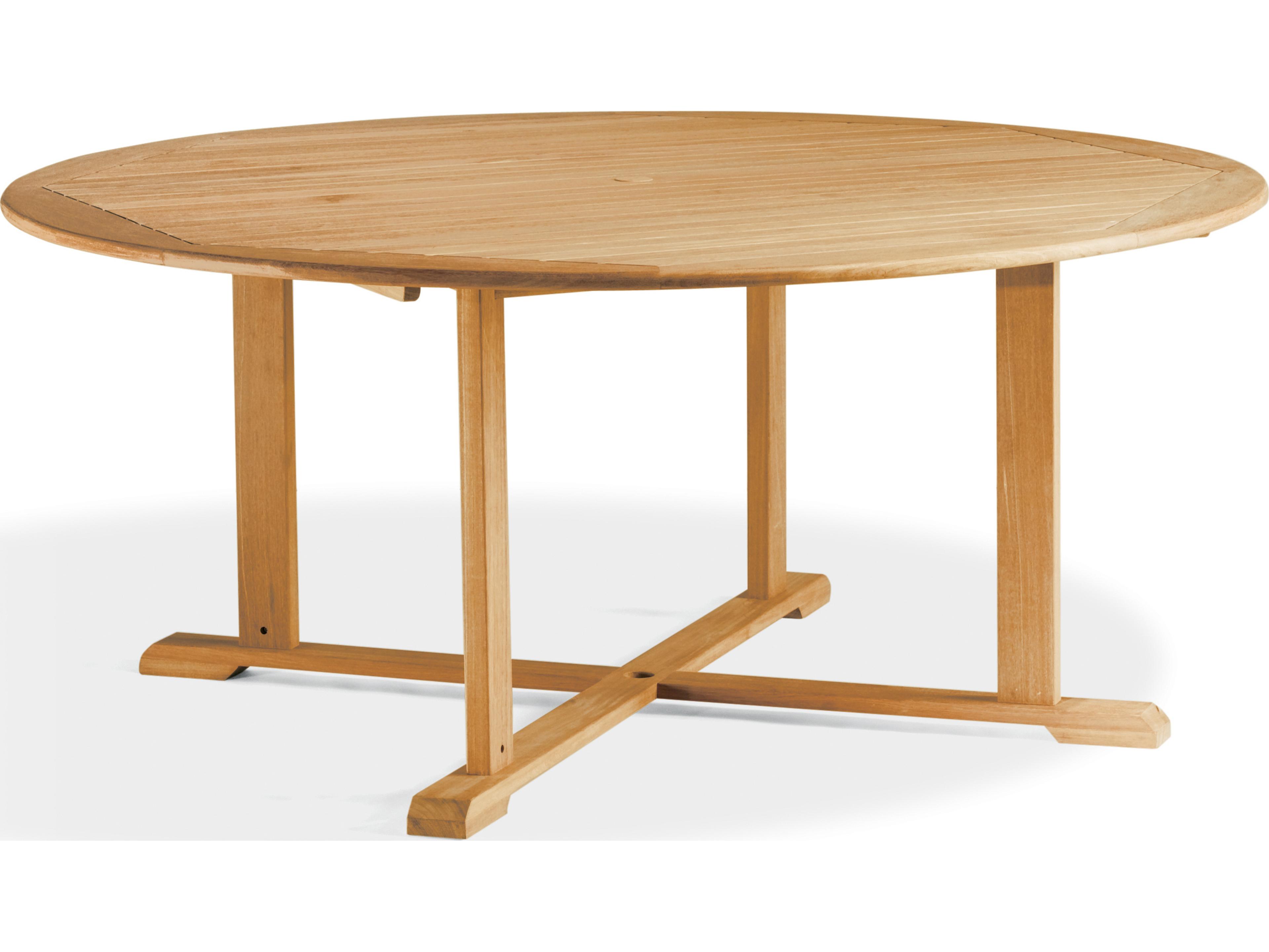 Oxford Teak Natural Round Outdoor Patio Dining Table with Umbrella Hole