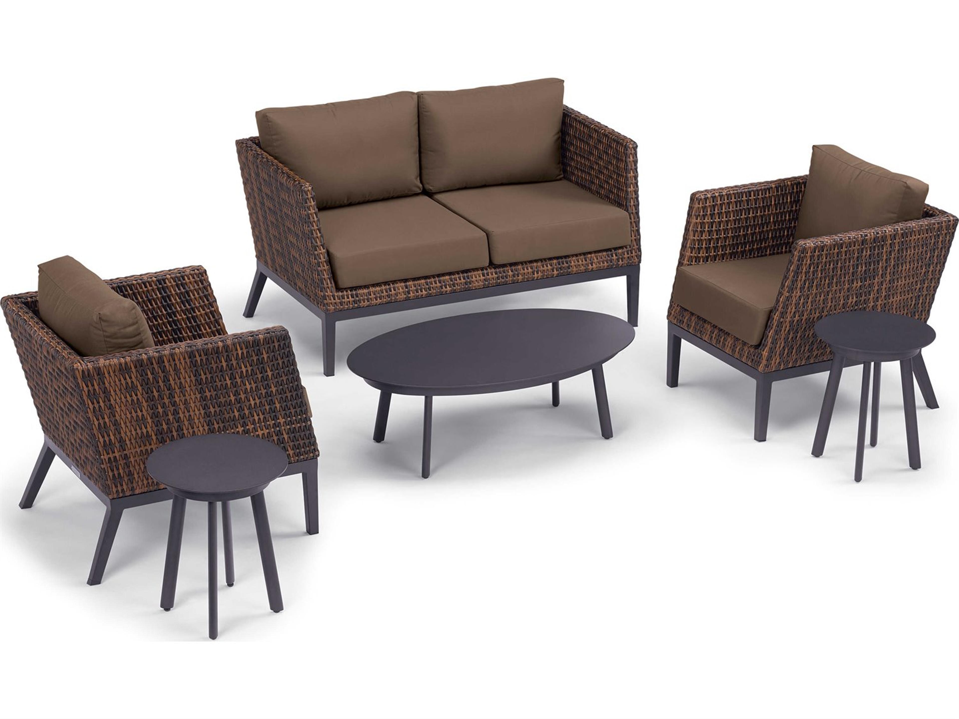 Oxford Garden Salino Carbon Sable Toast Aluminum Cushion Loveseat