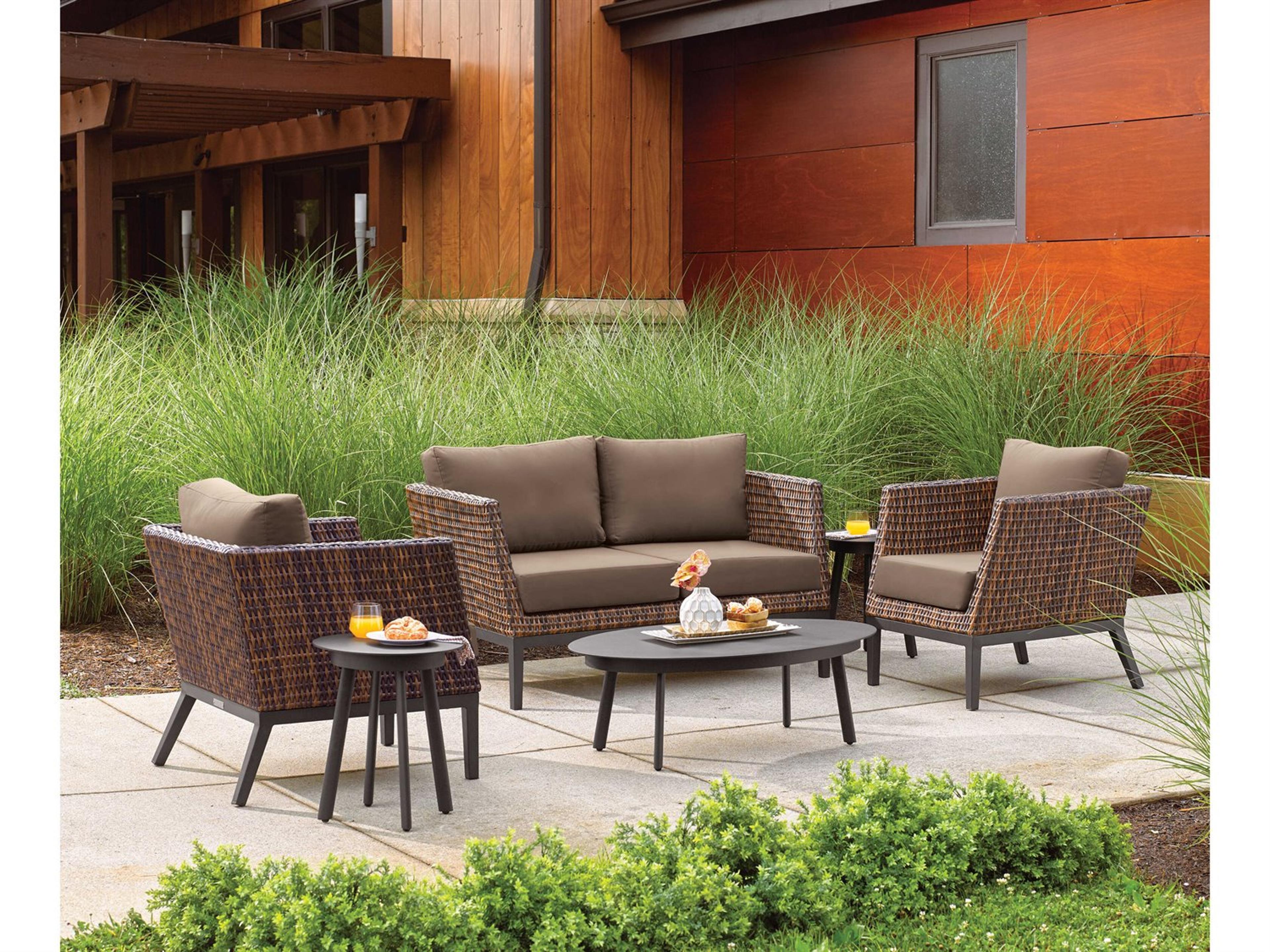 Oxford Garden Salino Carbon Sable Toast Aluminum Cushion Loveseat