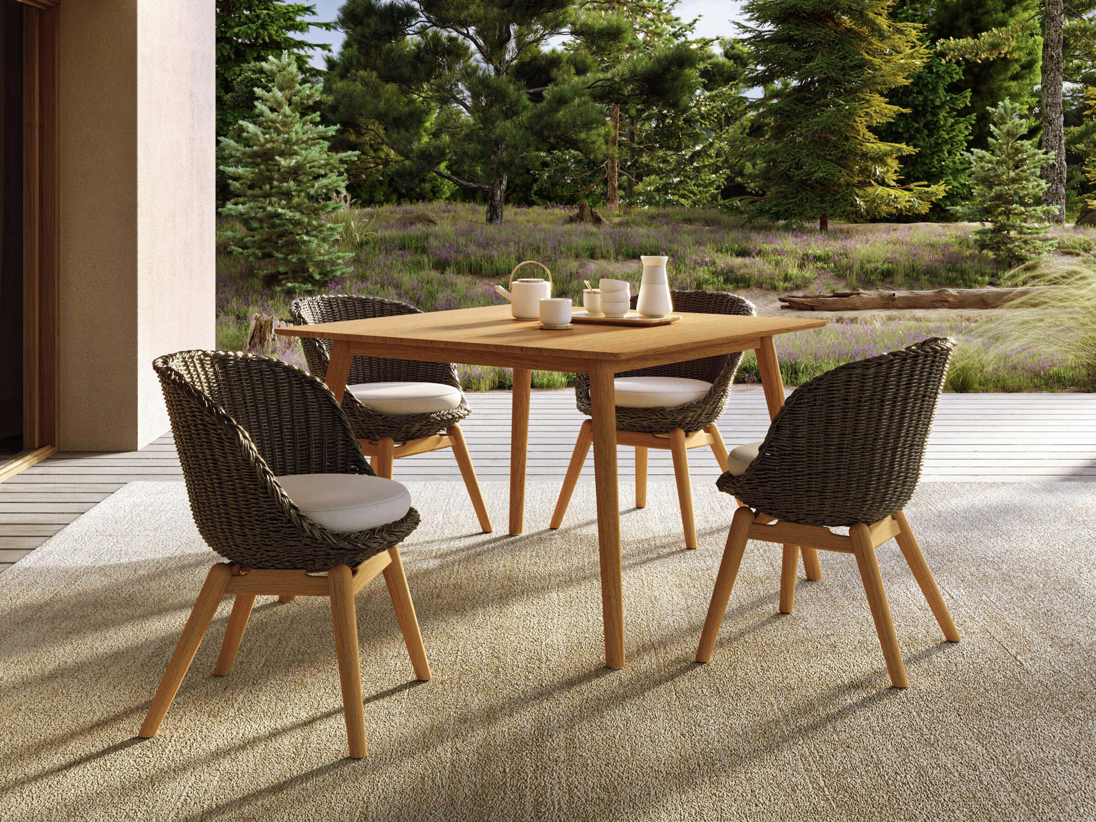 Oxford Garden Tulle Teak Natural Square Patio Dining Table with Umbrella Hole