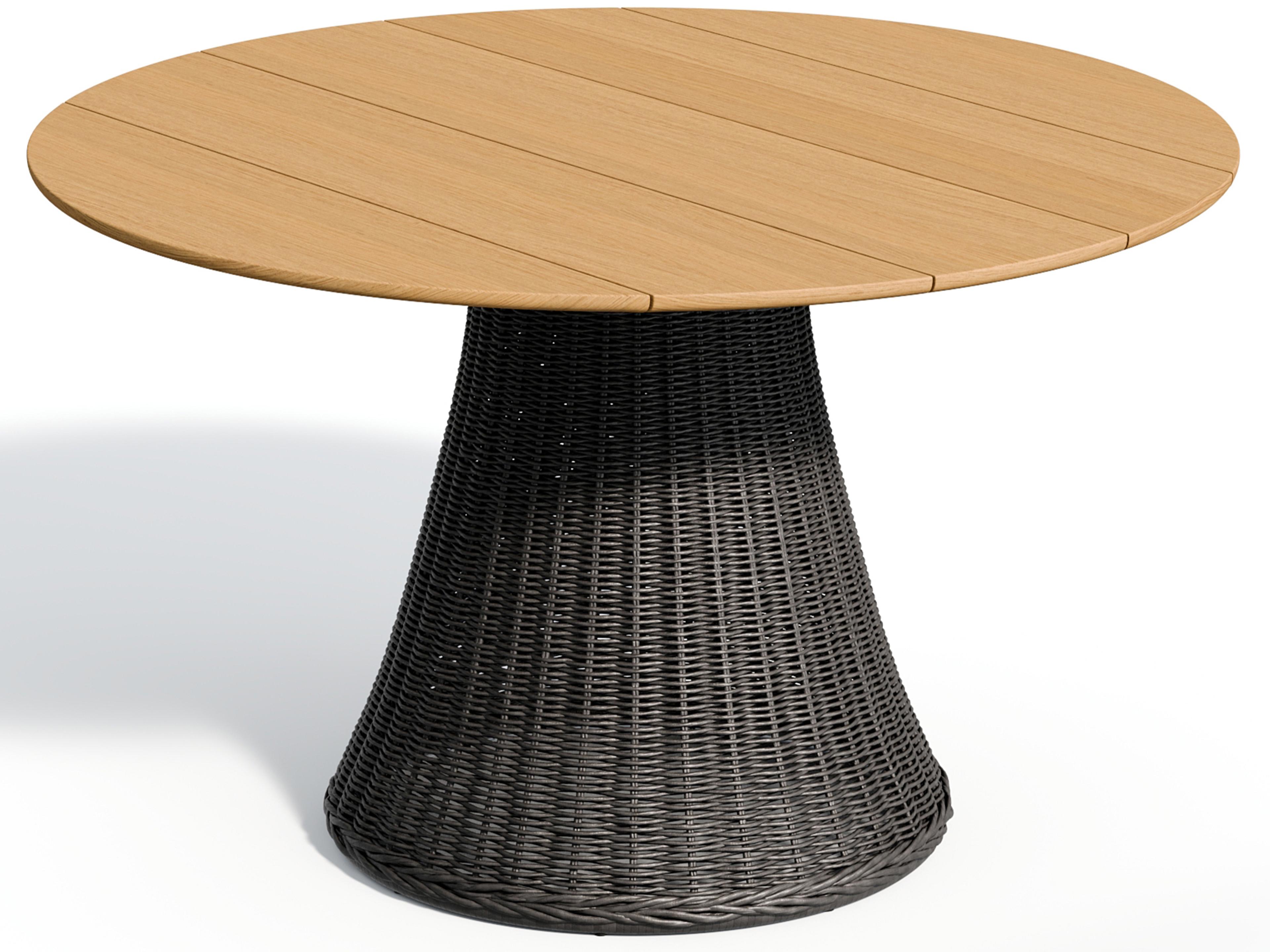 Tulle Wicker Shadow-Mena Round Teak Top Outdoor Dining Table