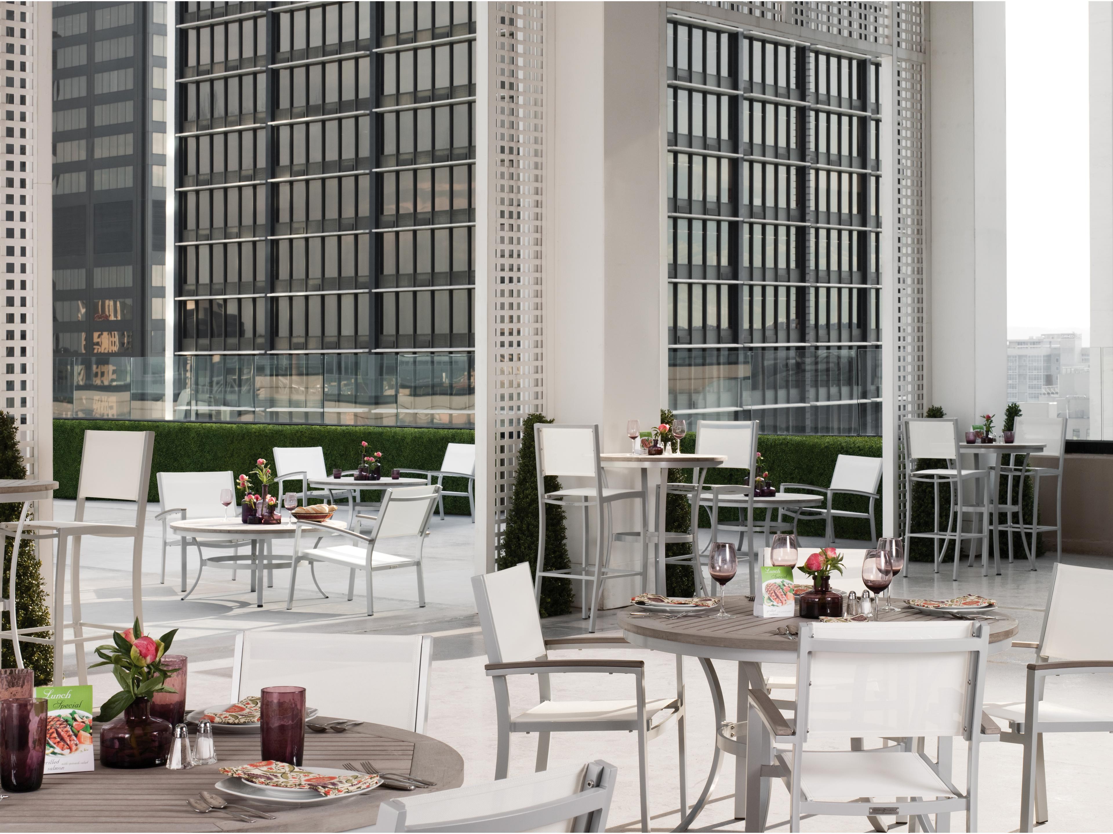 Oxford Garden Travira Aluminum Flint Round Tekwood Top Patio Bar Table with Umbrella Hole