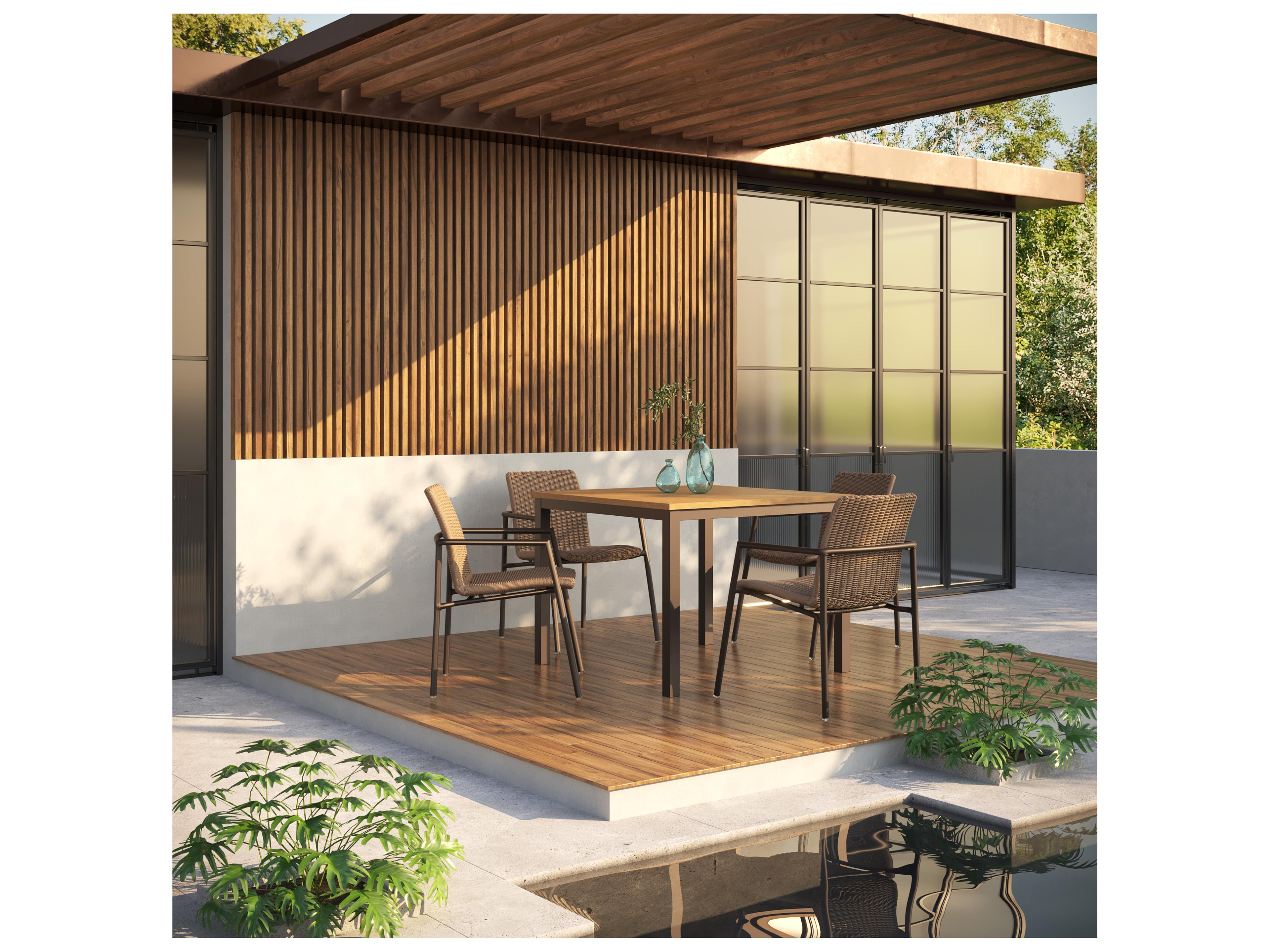 Oxford Garden Travira Aluminum Carbon Square HPL Top Patio Dining Table with Umbrella Hole