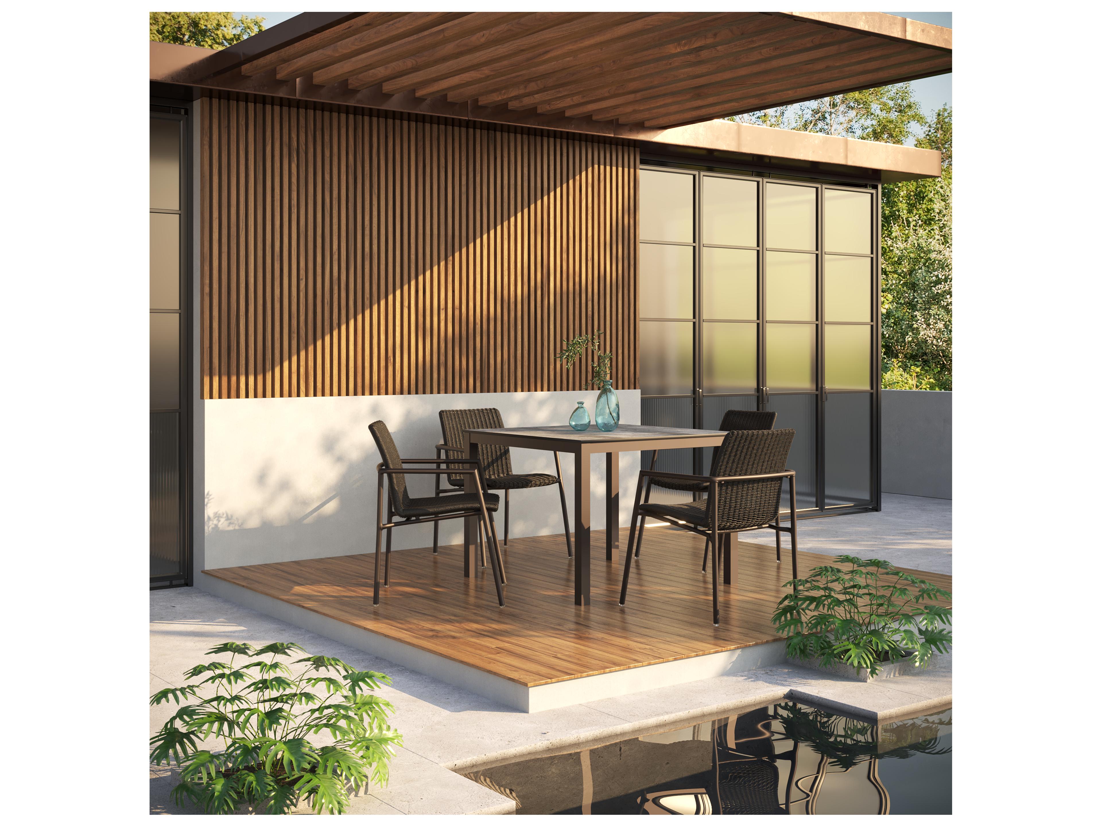 Oxford Garden Travira Aluminum Carbon Square HPL Top Outdoor Patio Dining Table with Umbrella Hole